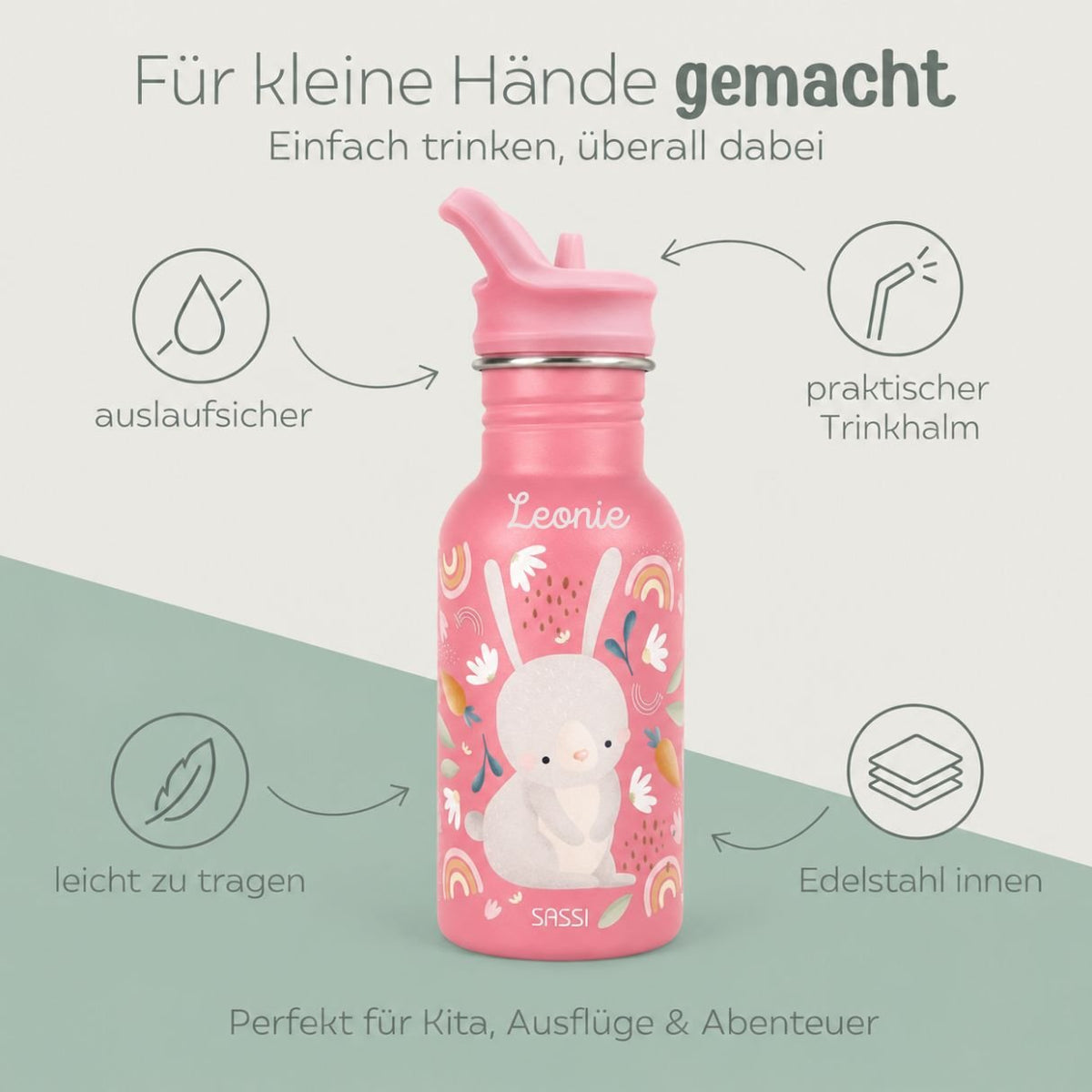 SASSI Kinder Trinkflasche personalisiert - wunderwunsch