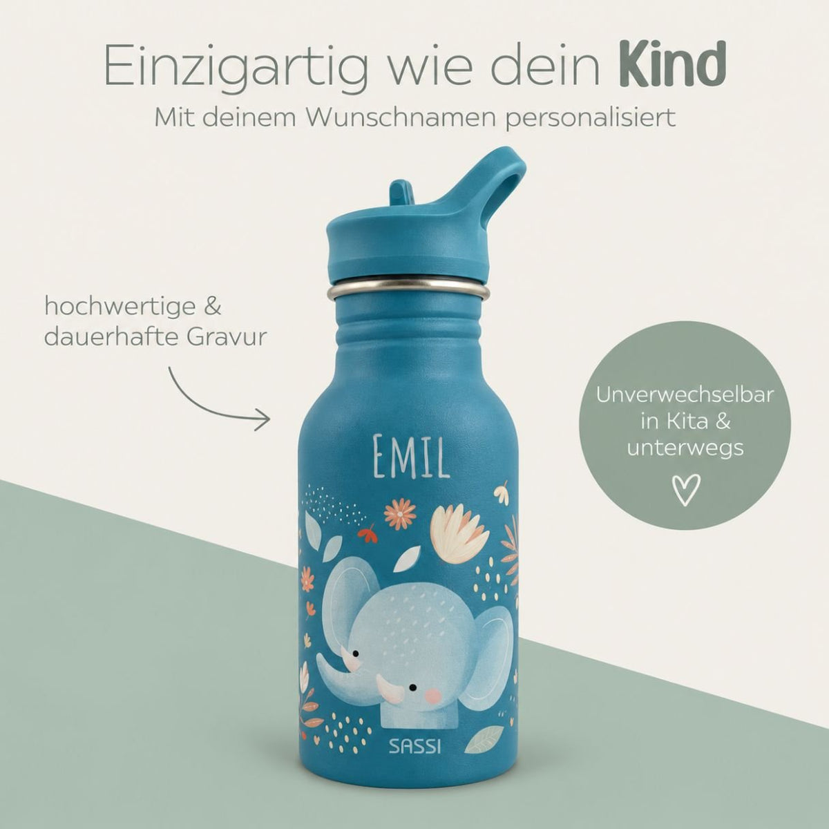 SASSI Kinder Trinkflasche personalisiert - wunderwunsch