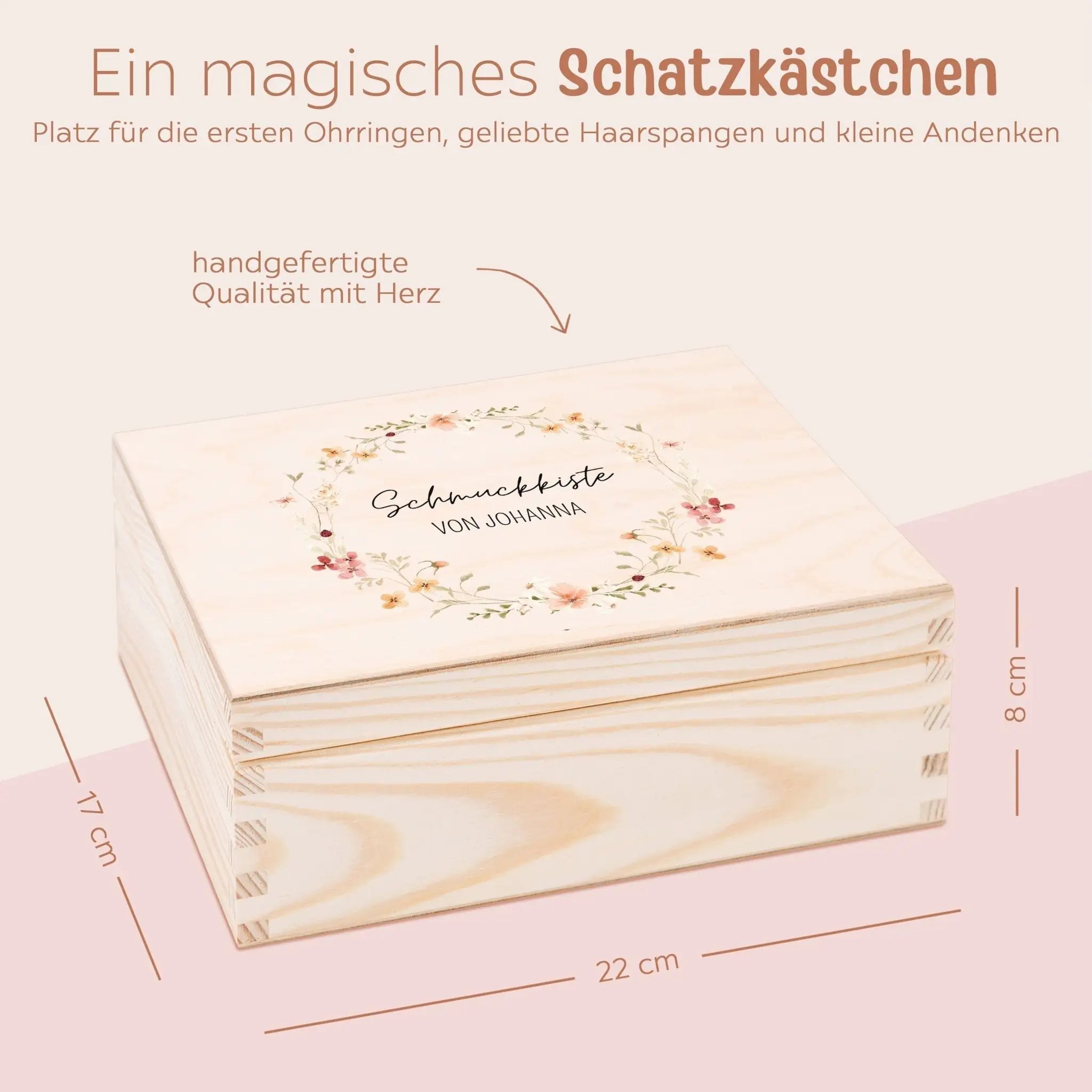 Schmuckkiste mit Spiegel aus Holz - Blumenkranz Aquarell - wunderwunsch