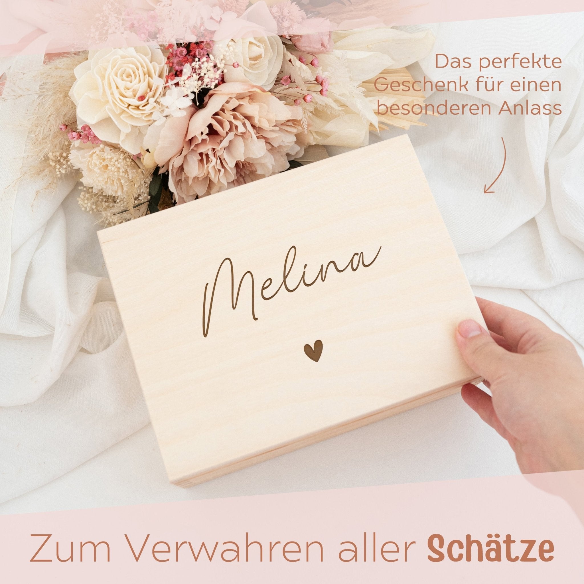 Schmuckkiste mit Spiegel aus Holz - Name Gravur - wunderwunsch