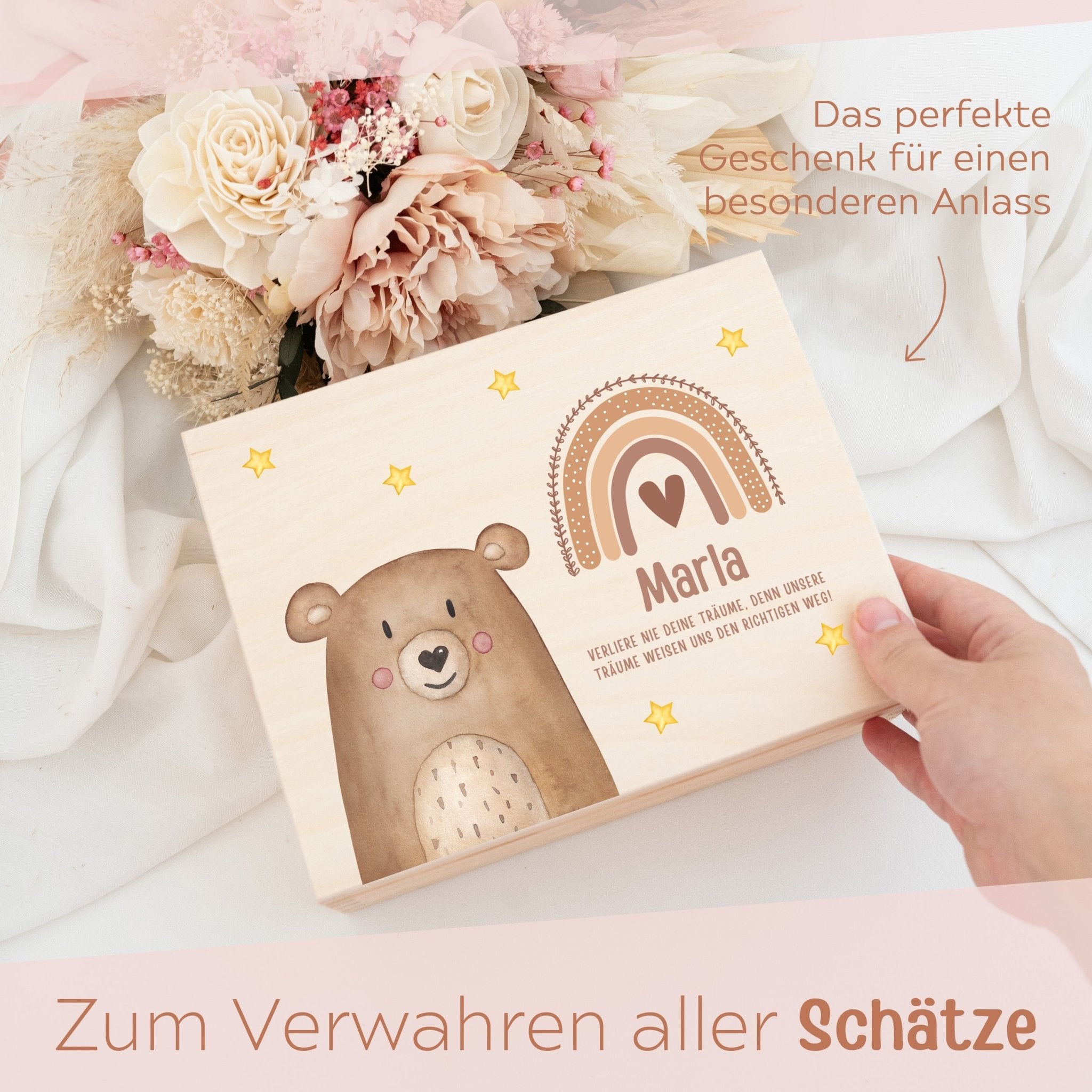 Schmuckkiste mit Spiegel aus Holz - Tier Aquarell - wunderwunsch