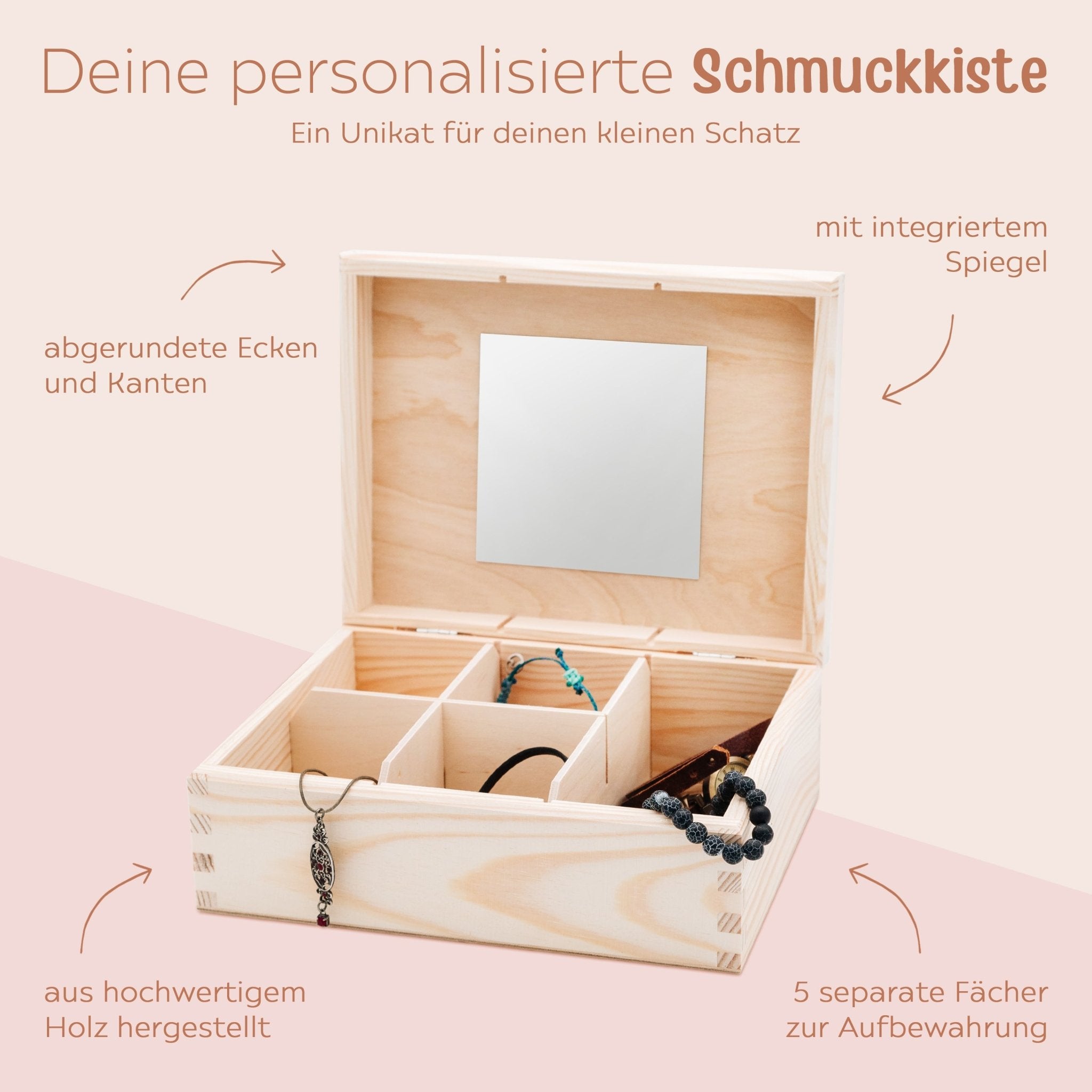 Schmuckkiste mit Spiegel aus Holz - Tier Aquarell - wunderwunsch