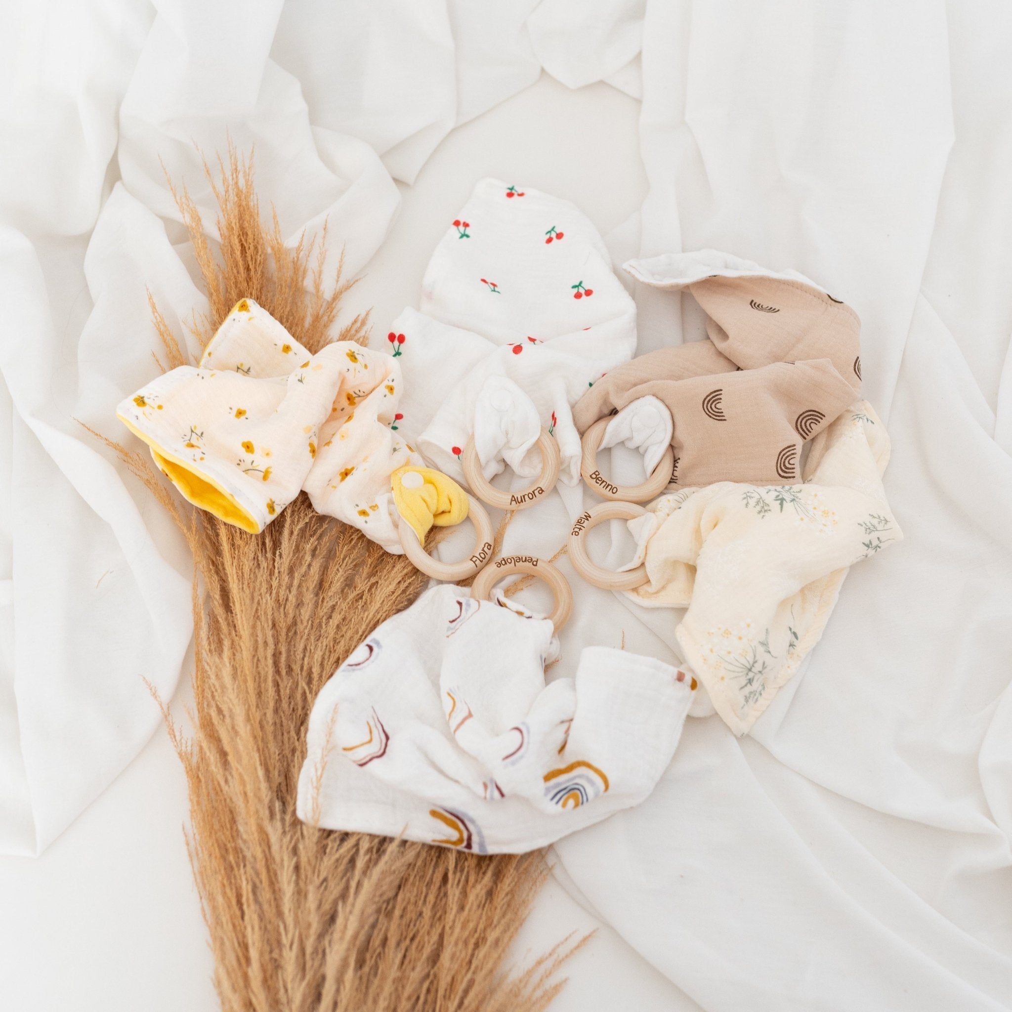 Schmusetuch Stoff mit Greifling personalisiert - wunderwunsch