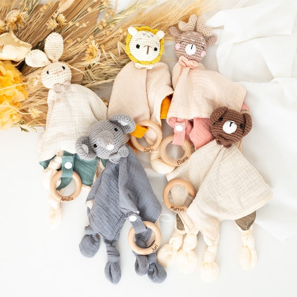 Schmusetuch Tier mit Greifling personalisiert - wunderwunsch