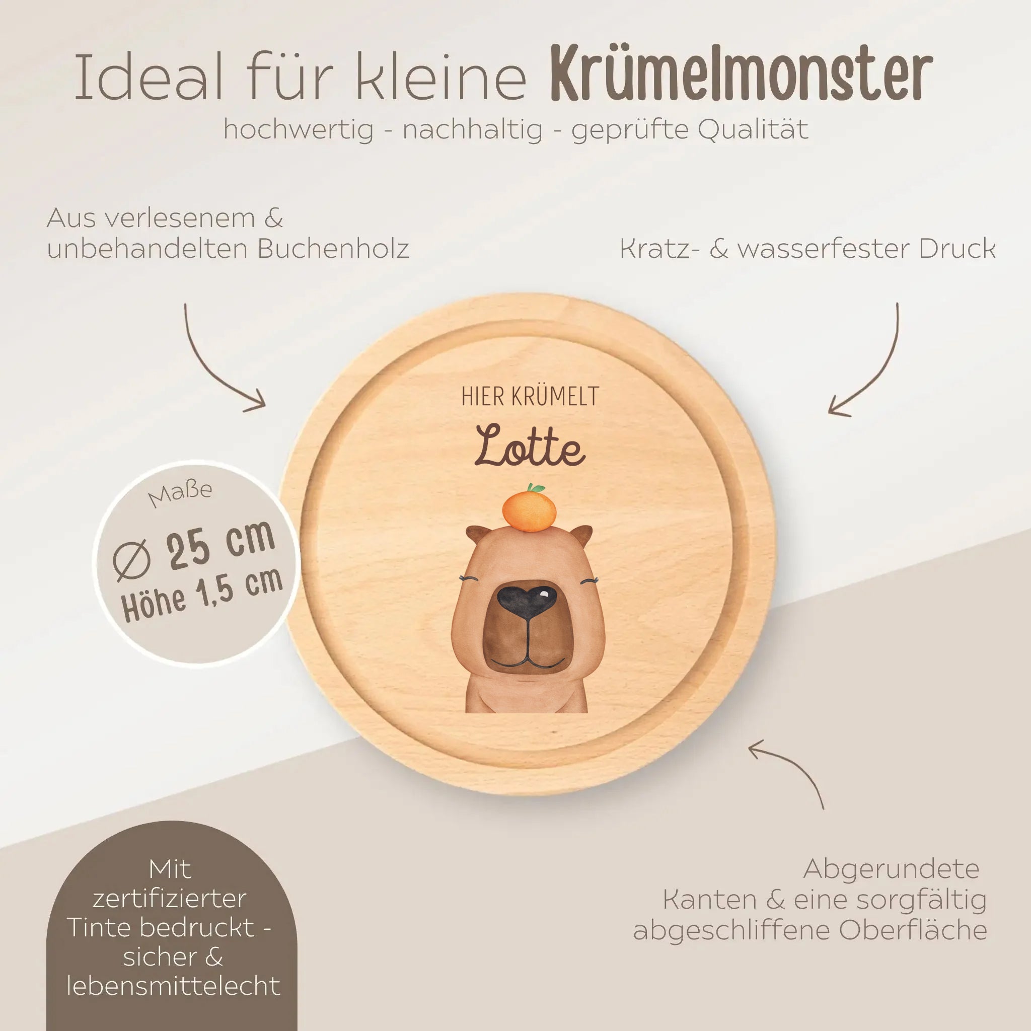 Schneidebrett Holz rund personalisiert - Tier Aquarell - wunderwunsch