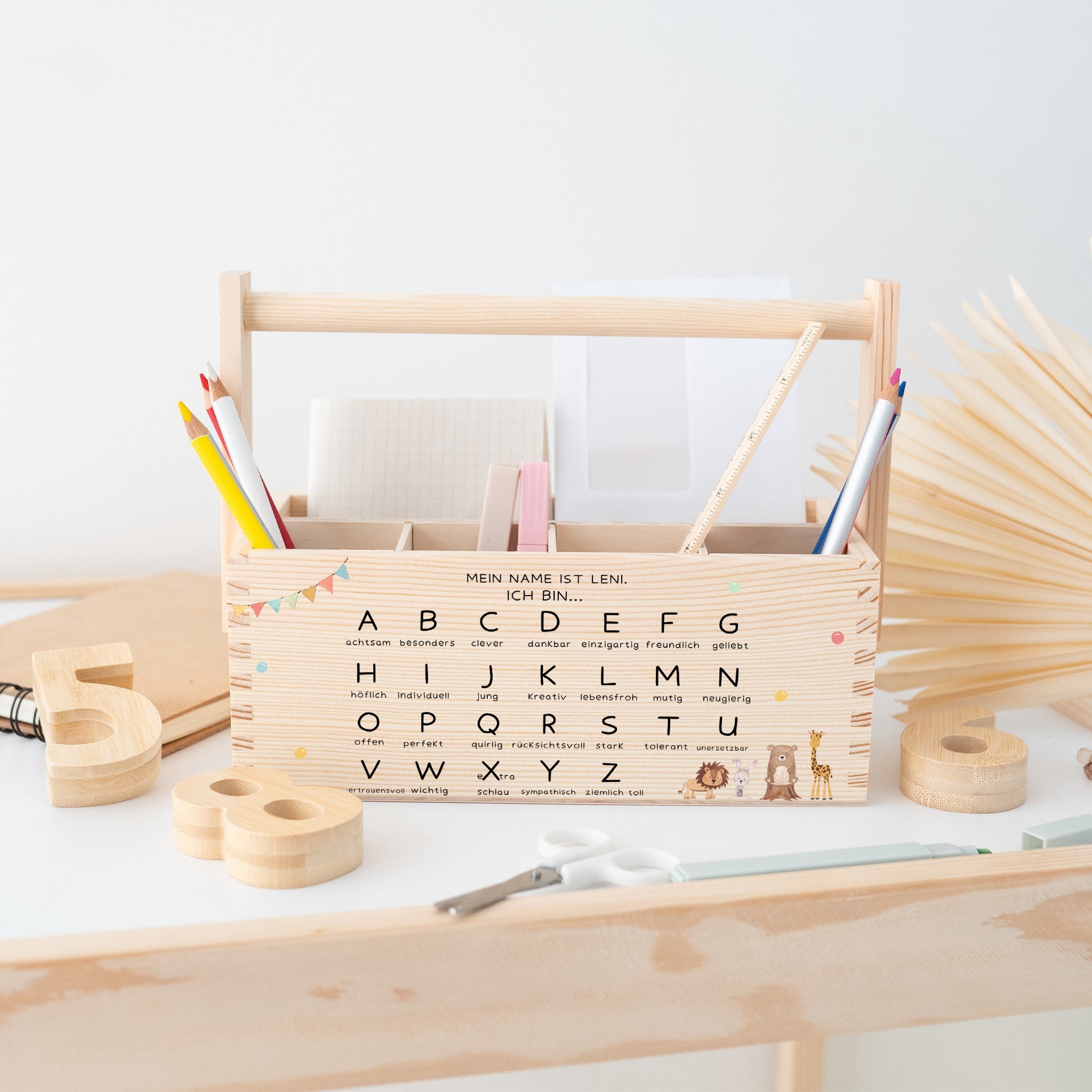 Schreibtisch Organizer mit Griff - ABC Affirmationen Aquarell - wunderwunsch