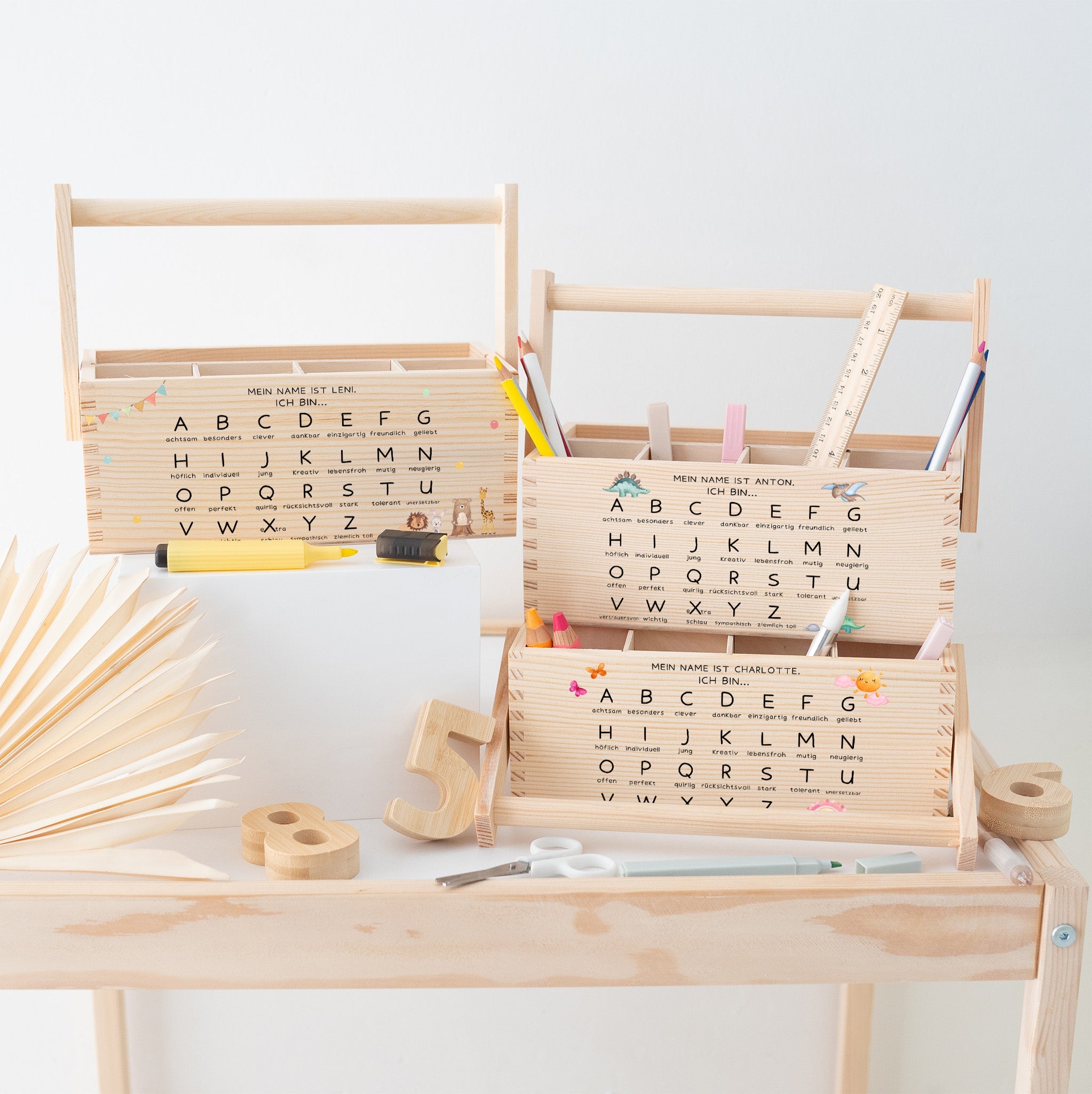 Schreibtisch Organizer mit Griff - ABC Affirmationen Aquarell - wunderwunsch