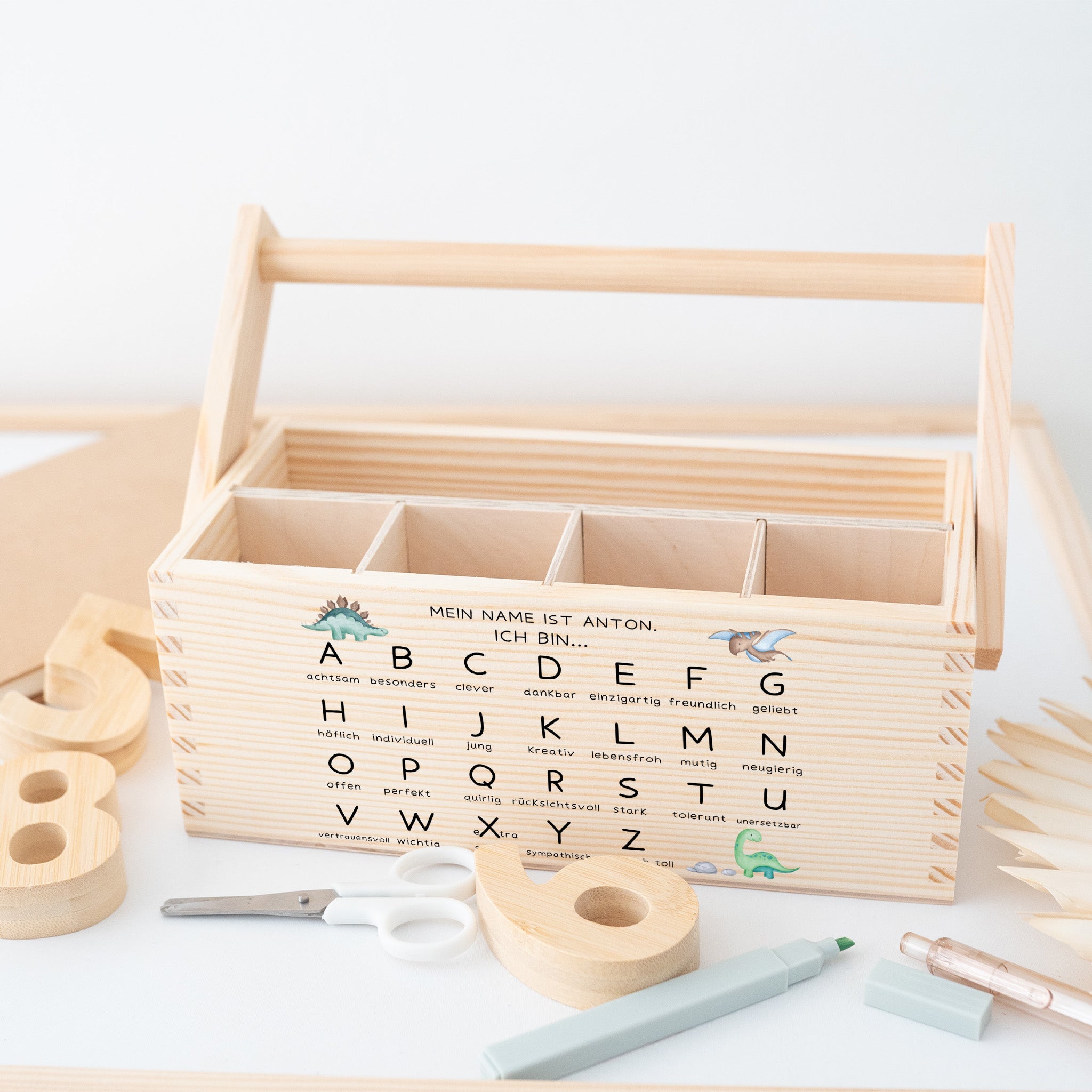 Schreibtisch Organizer mit Griff - ABC Affirmationen Aquarell - wunderwunsch