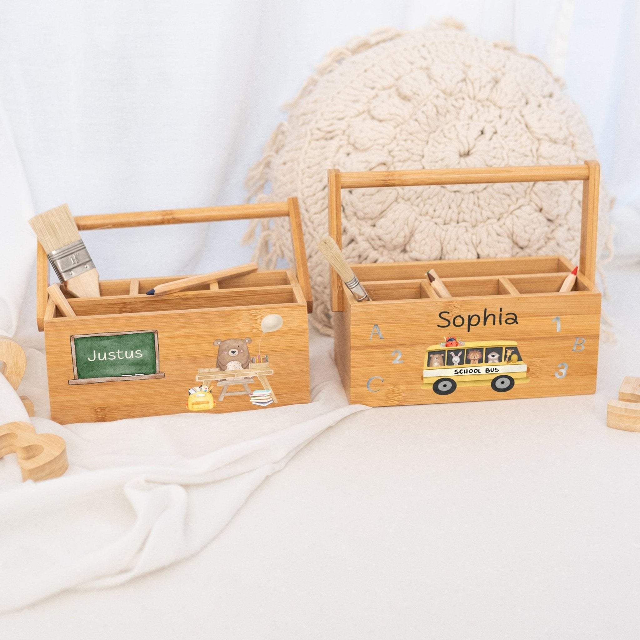Schreibtisch Organizer mit Griff - Schul Tiere Aquarell - wunderwunsch