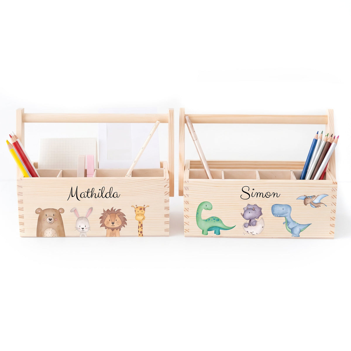 Schreibtisch Organizer mit Griff - Tiere oder Dinos Aquarell - wunderwunsch