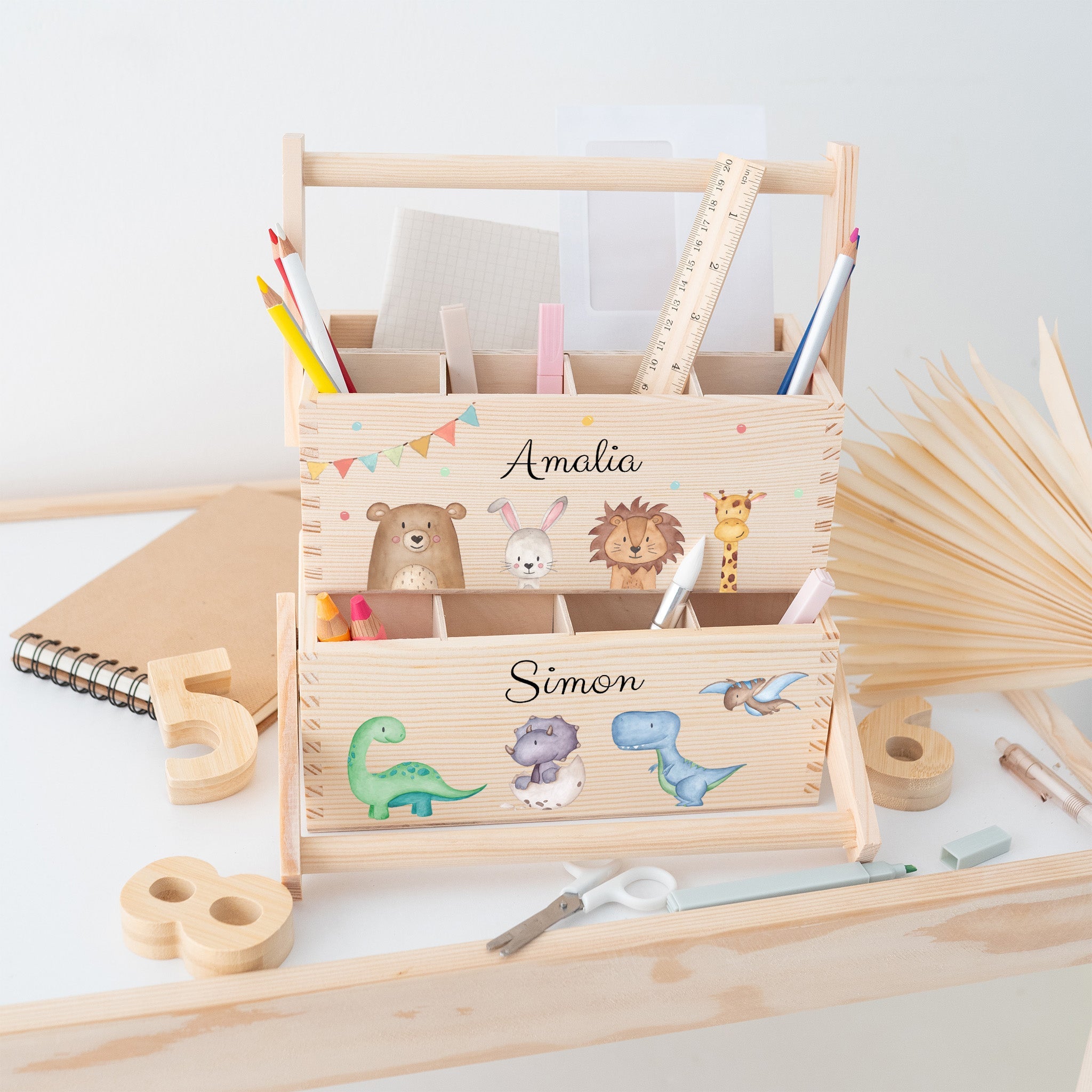 Schreibtisch Organizer mit Griff - Tiere oder Dinos Aquarell - wunderwunsch