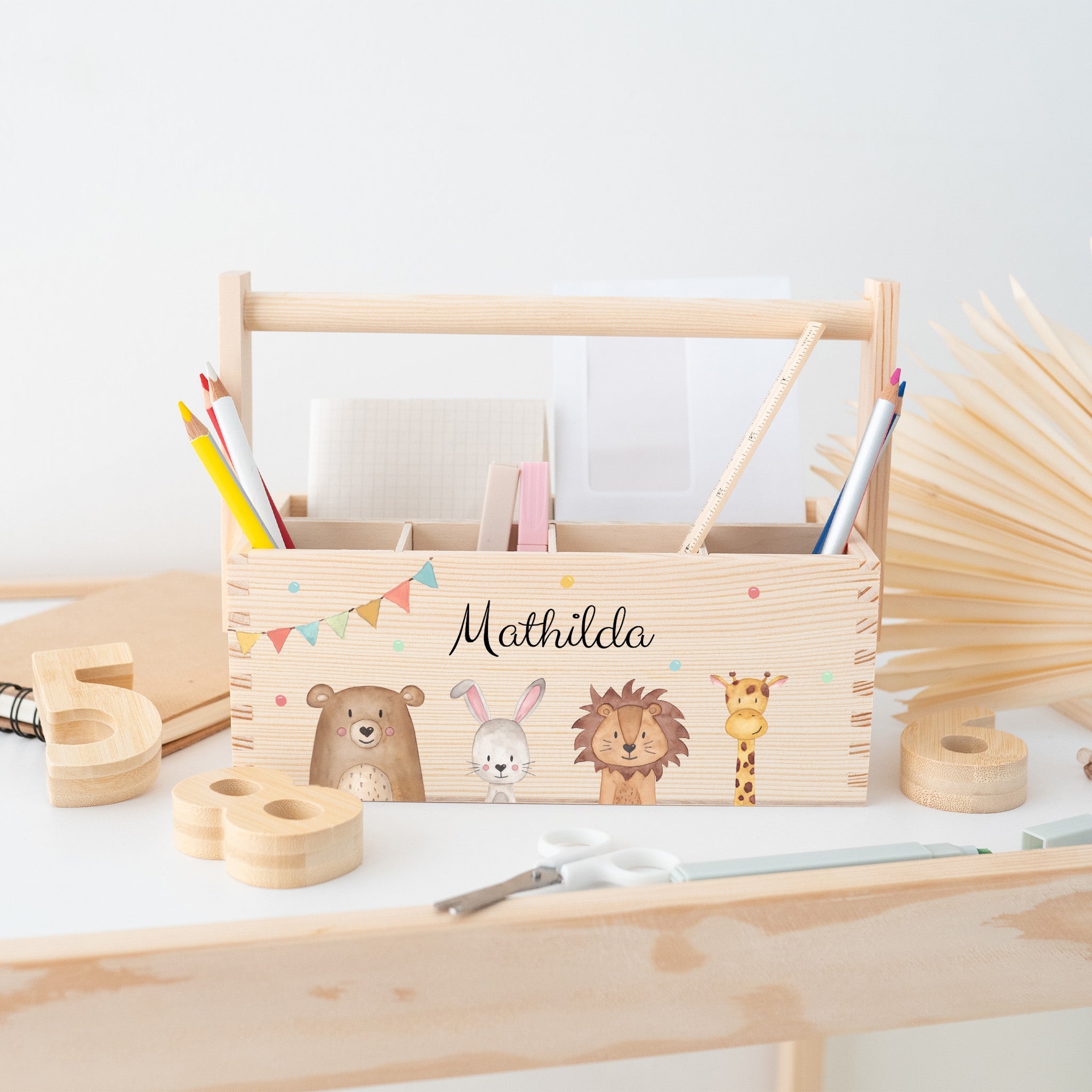 Schreibtisch Organizer mit Griff - Tiere unten Girlande Aquarell - wunderwunsch