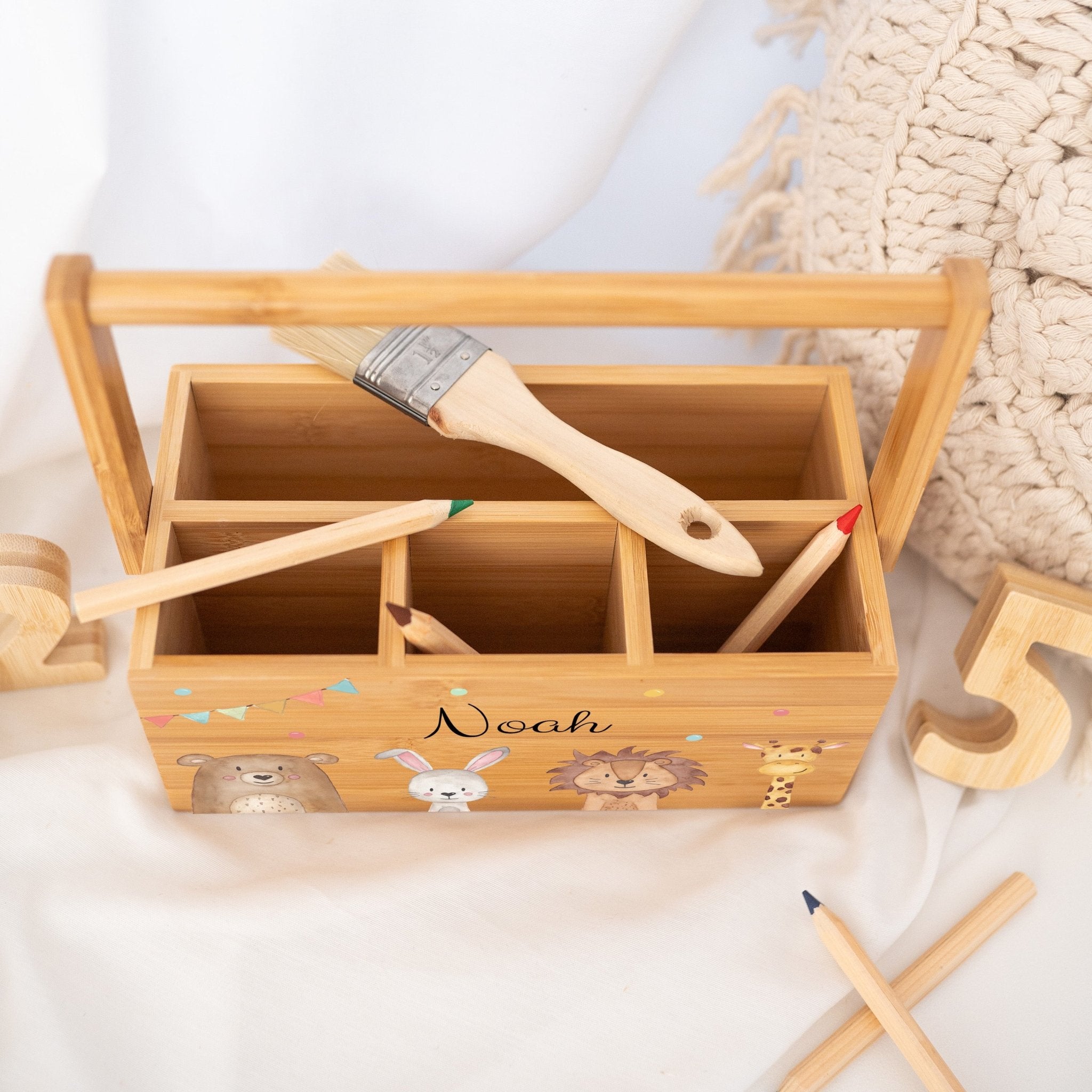 Schreibtisch Organizer mit Griff - Tiere unten Girlande Aquarell - wunderwunsch