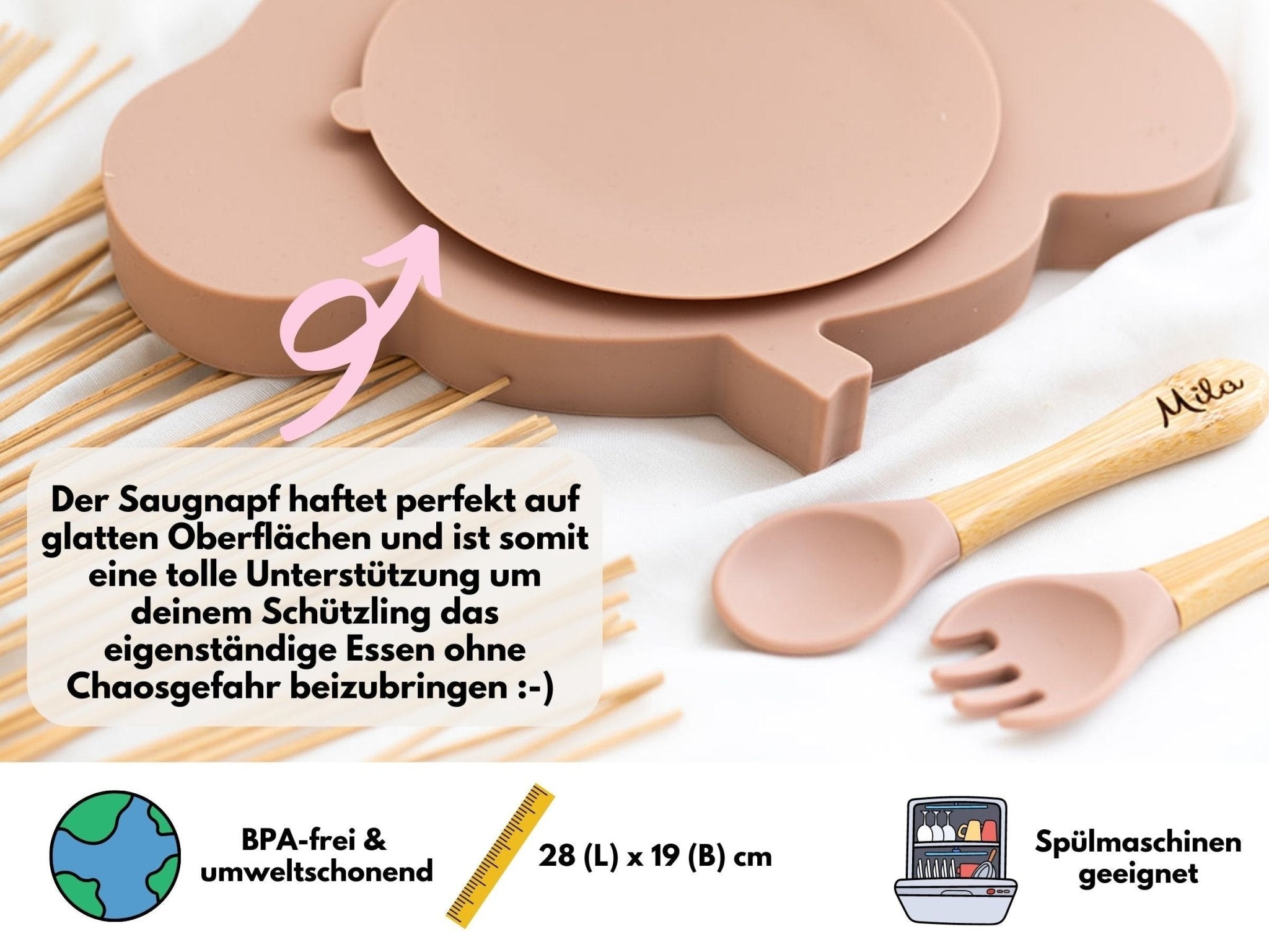 Silikon Elefant Teller mit Saugnapf + Besteck - wunderwunsch
