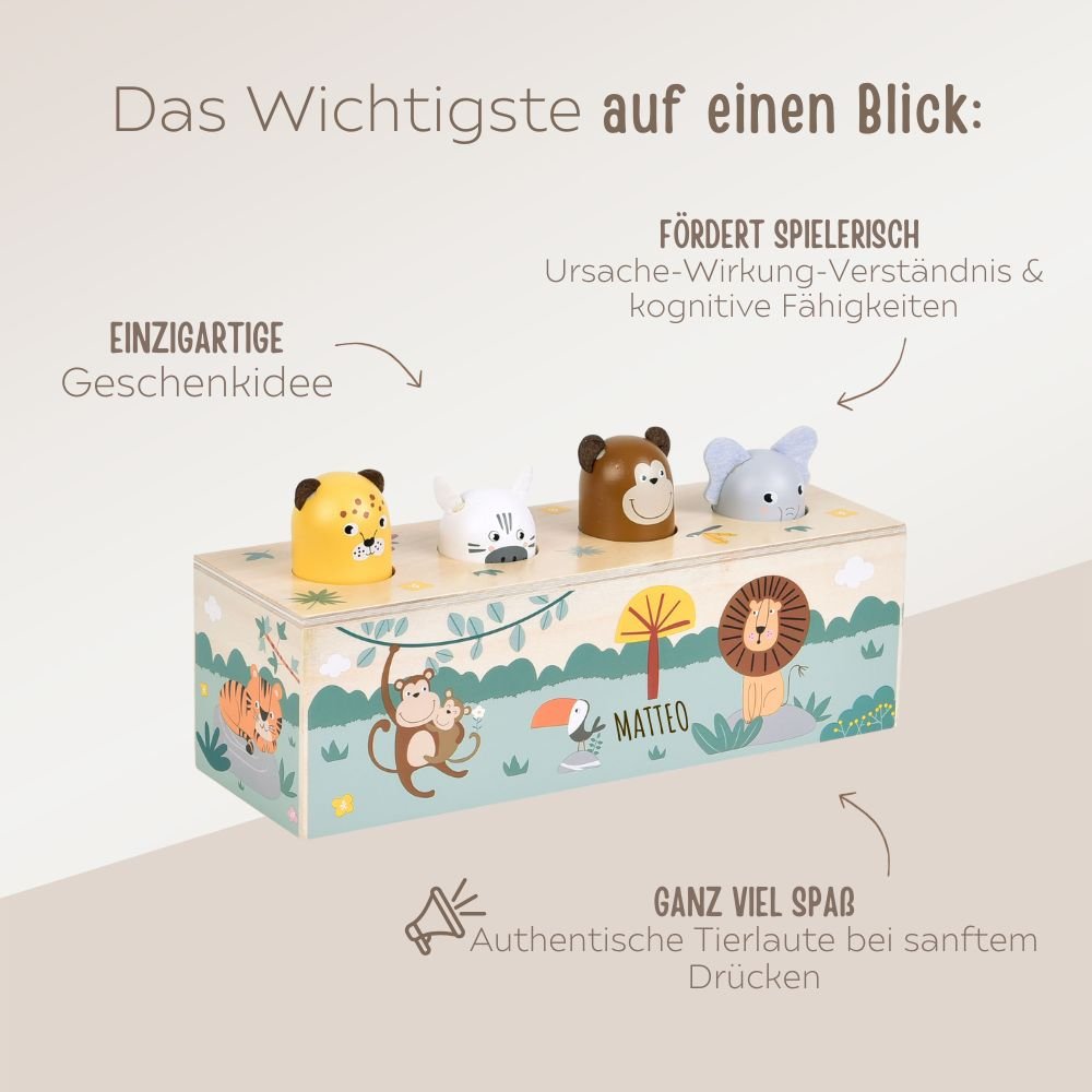 SMALL FOOT Drückspiel Tierlaute Safari personalisierbar - wunderwunsch