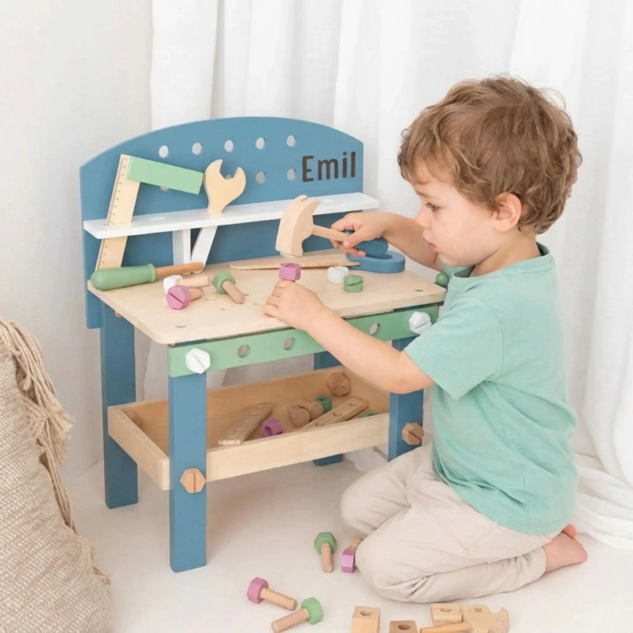 SMALL FOOT Große Kinder Werkbank Holz "Nordic" personalisierbar - wunderwunsch