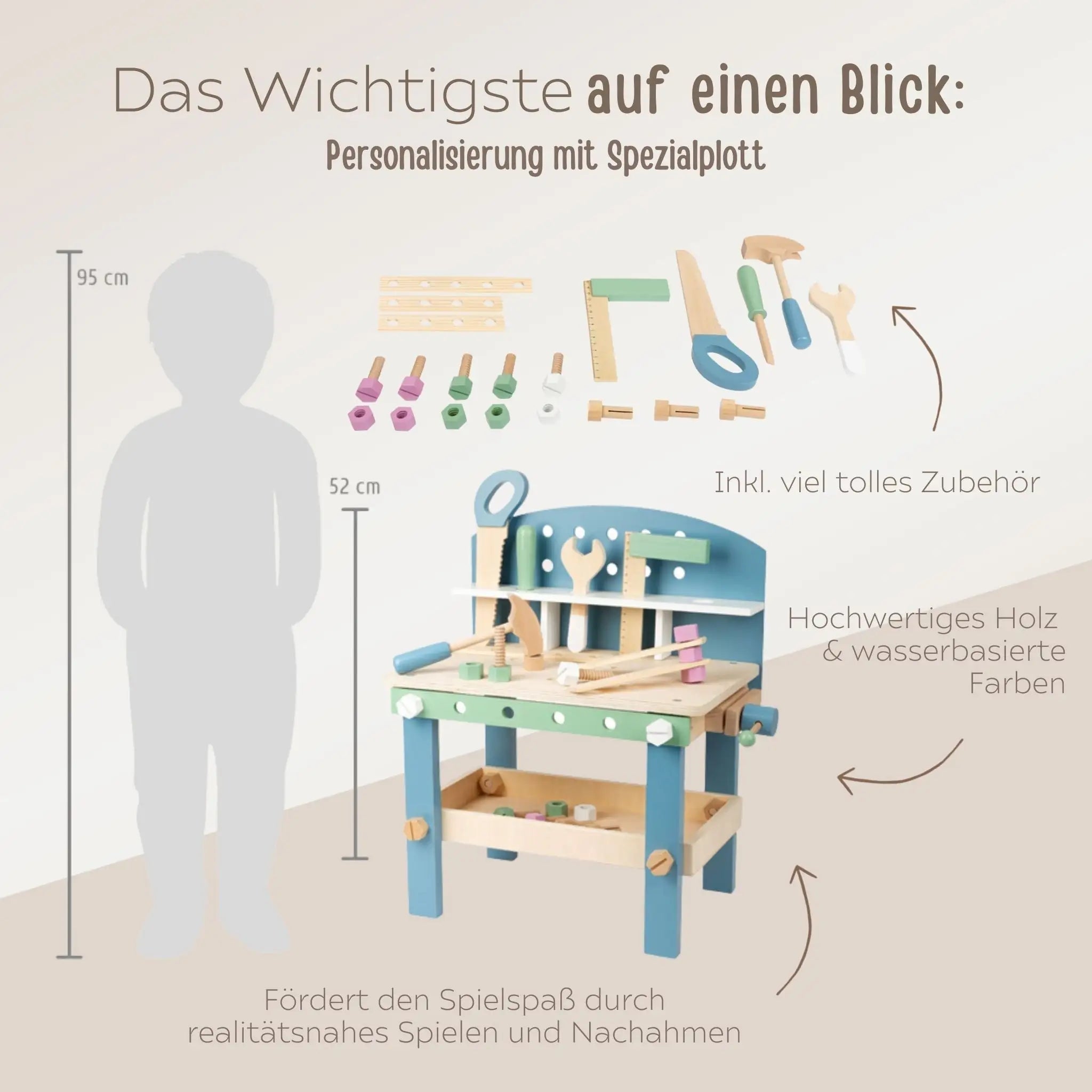 SMALL FOOT Große Kinder Werkbank Holz "Nordic" personalisierbar - wunderwunsch
