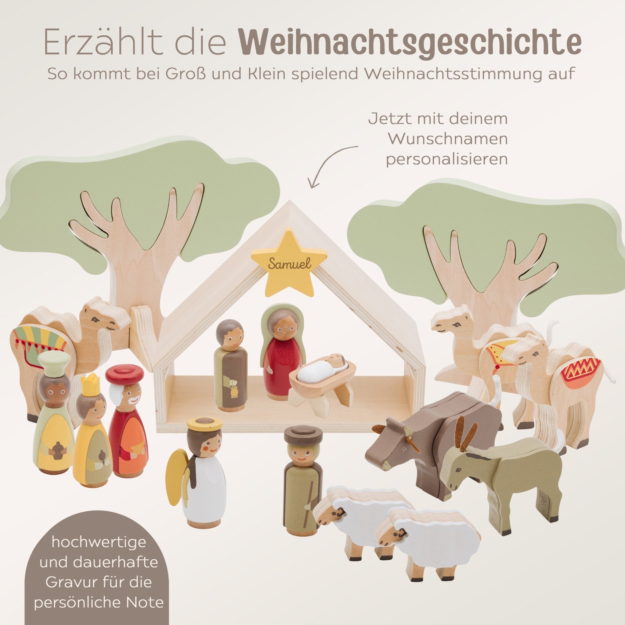 SMALL FOOT Kinder Weihnachtskrippe Holz personalisierbar - wunderwunsch
