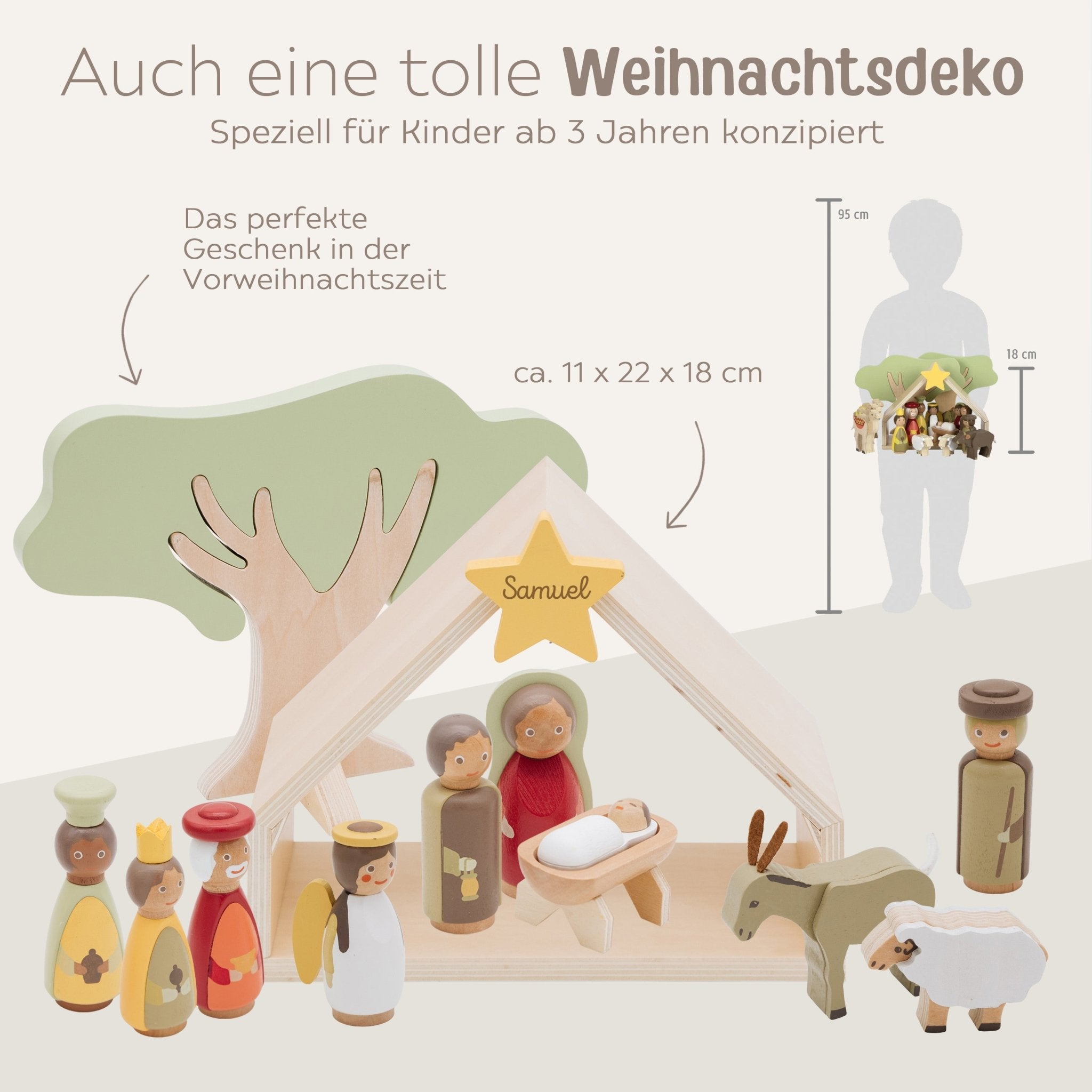 SMALL FOOT Kinder Weihnachtskrippe Holz personalisierbar - wunderwunsch