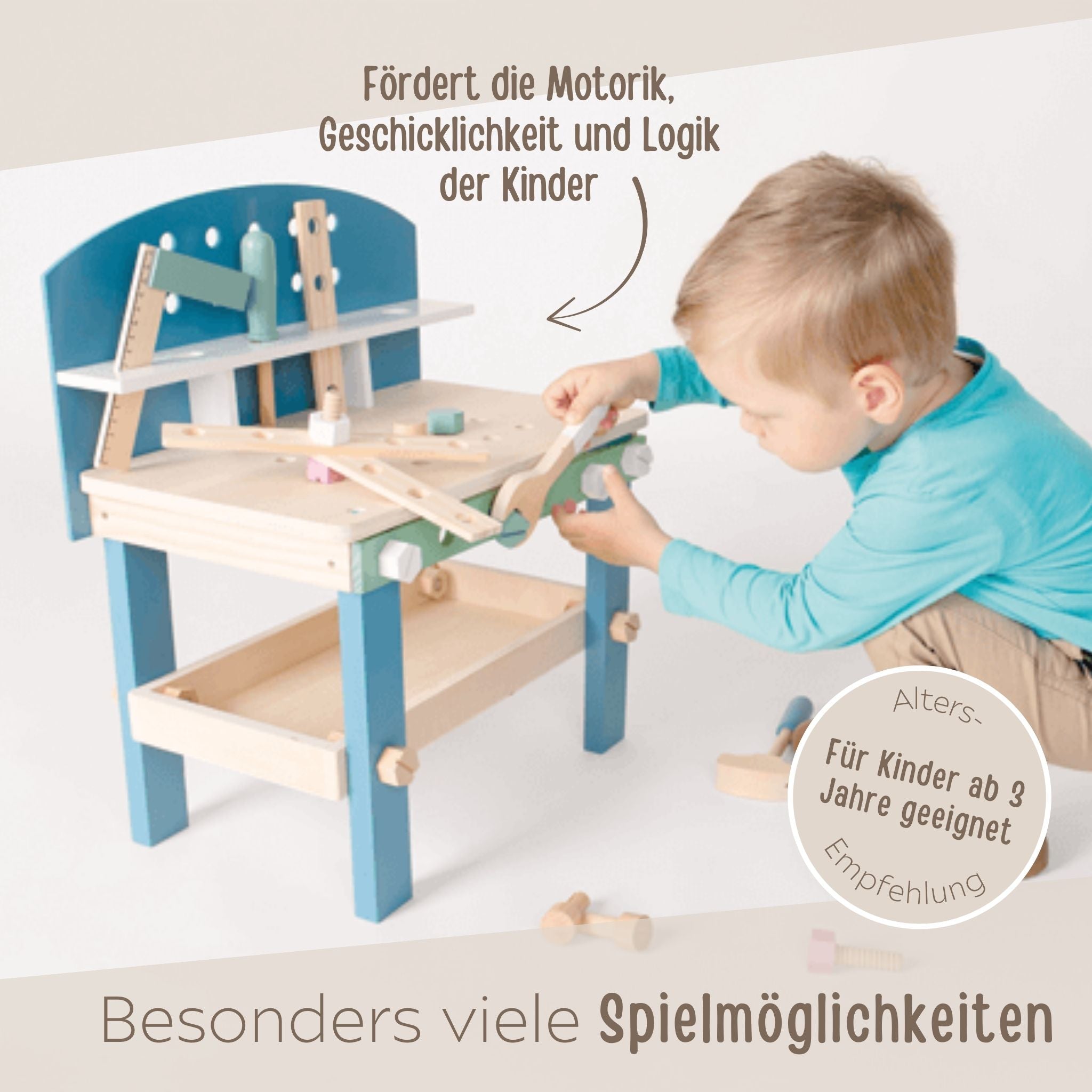 SMALL FOOT Kinder Werkbank Holz groß "Nordic" personalisiert - wunderwunsch
