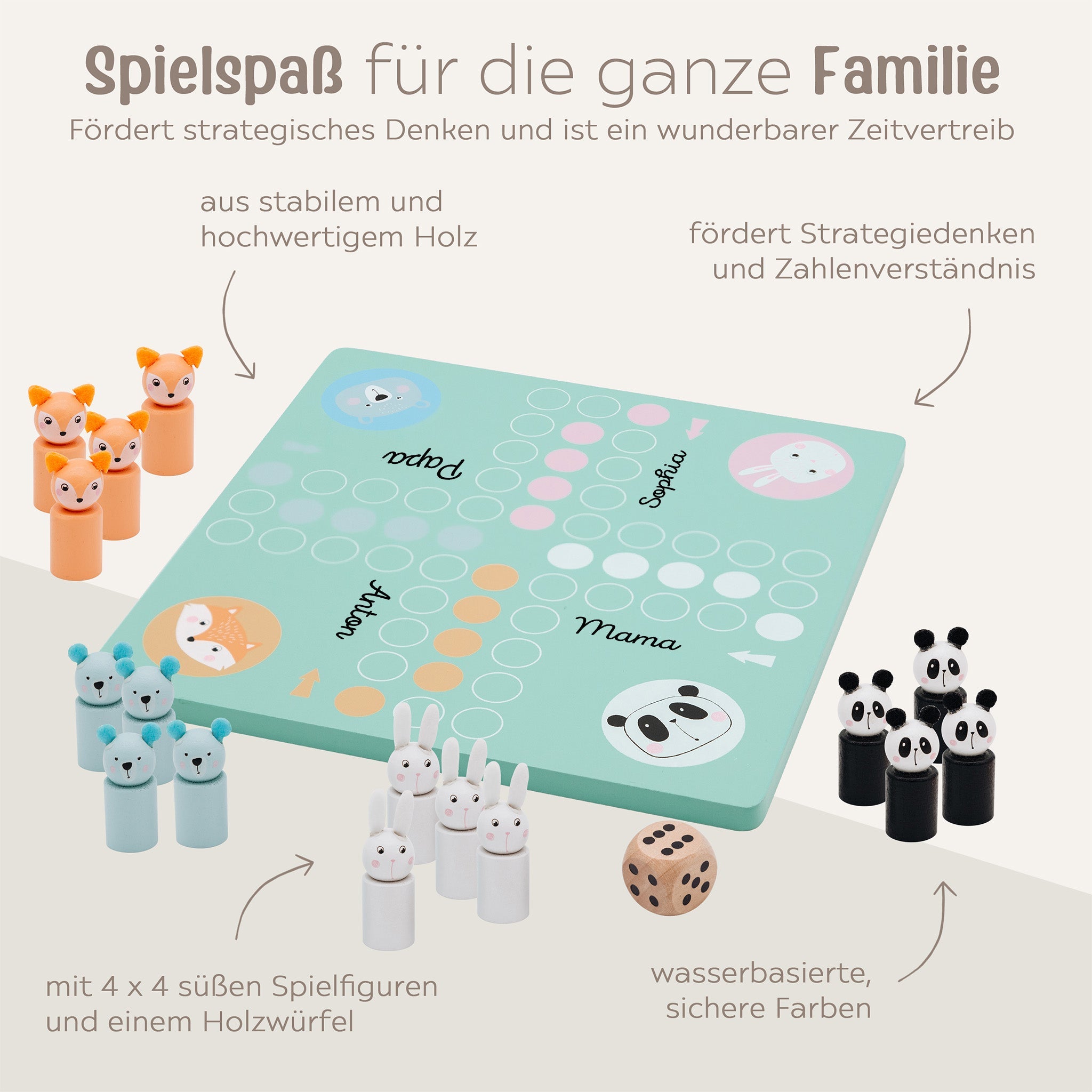 SMALL FOOT Ludo Spiel Tiere "Pastellgrün" - wunderwunsch