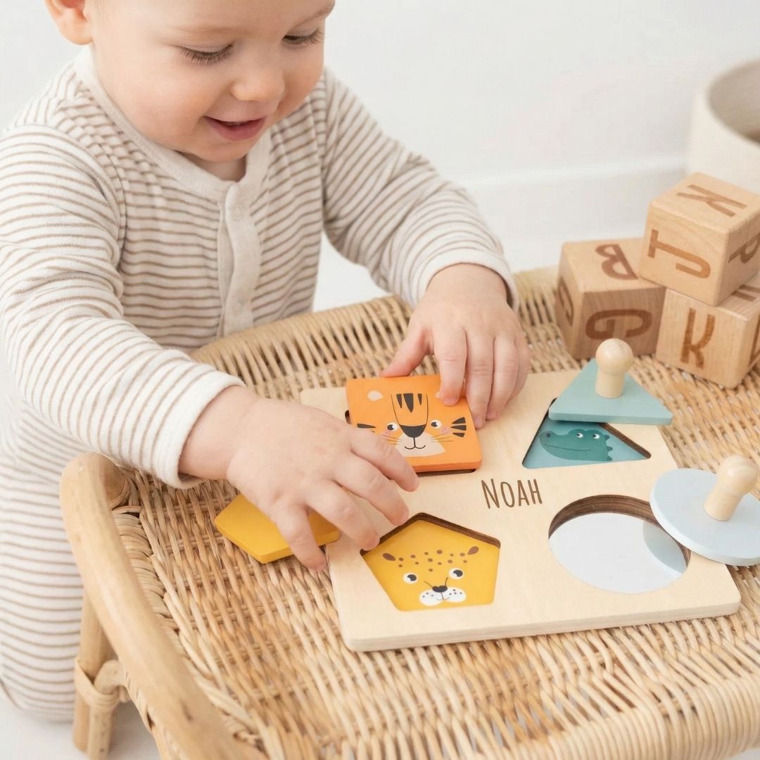 SMALL FOOT Montessori Setzpuzzle Formen und Motive personalisierbar - wunderwunsch