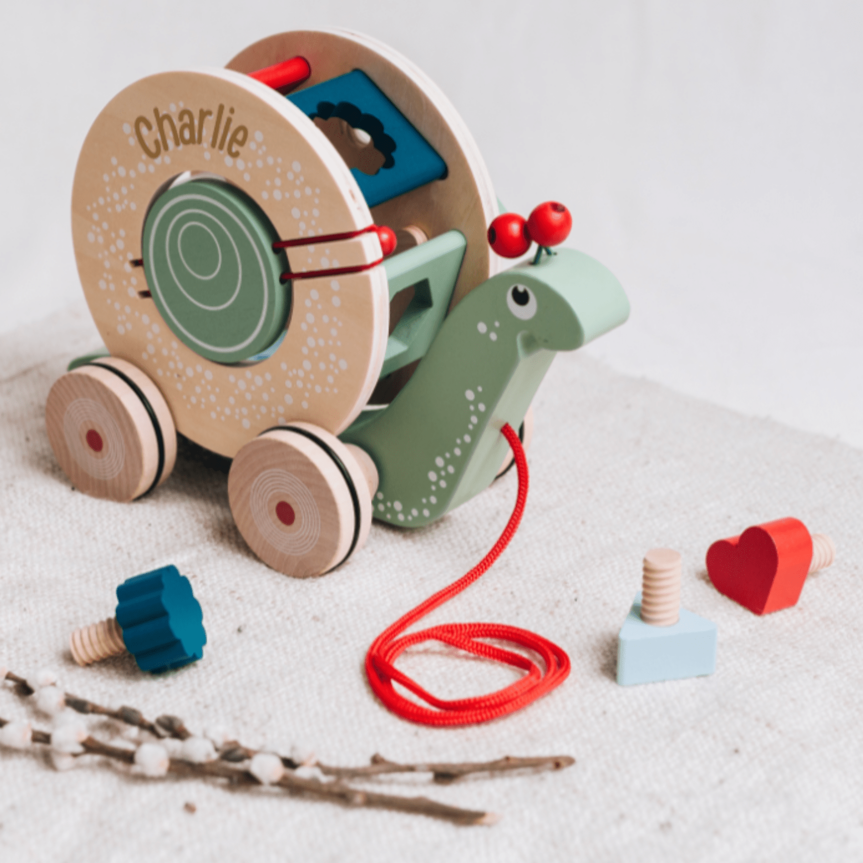 SMALL FOOT Nachzieh - und Stecktier Schnecke Grün Holz personalisiert - wunderwunsch