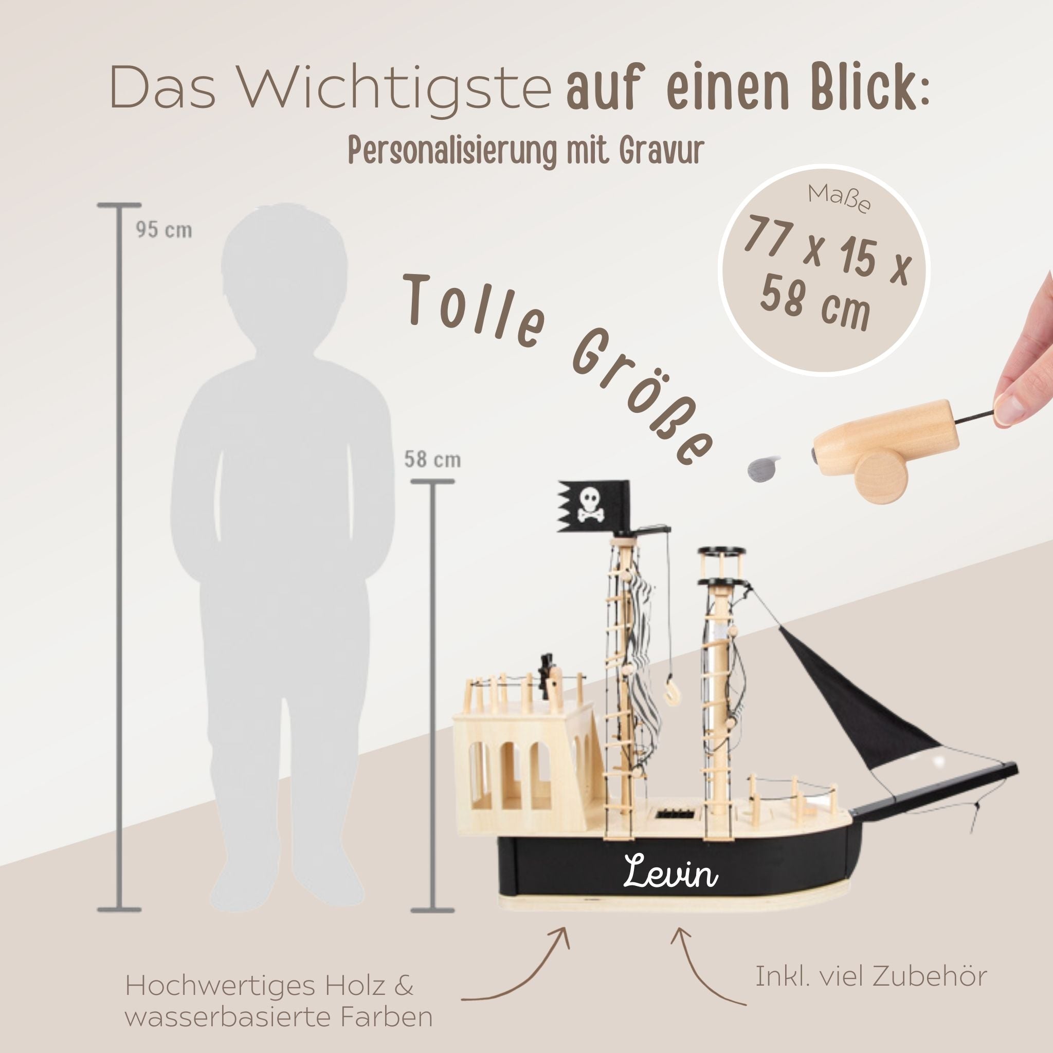 SMALL FOOT Piratenschiff Holz personalisiert - wunderwunsch
