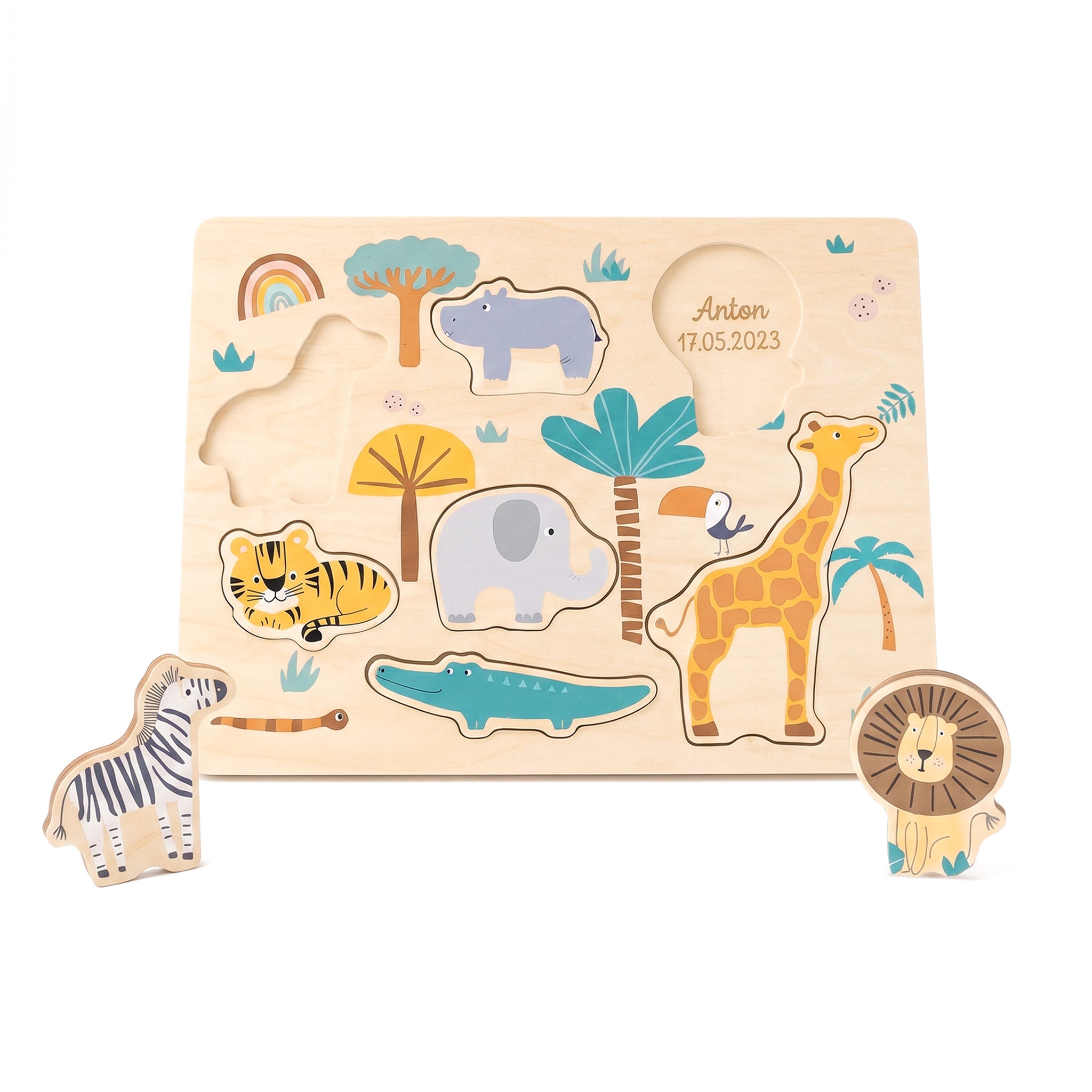SMALL FOOT Setzpuzzle Safari Tiere personalisierbar - wunderwunsch