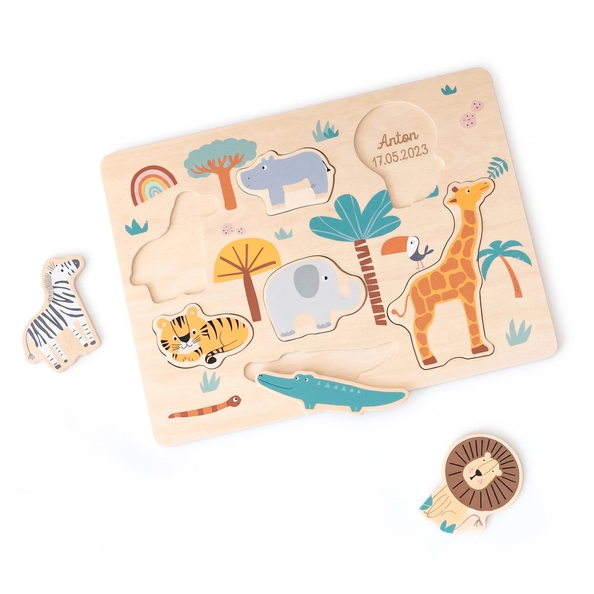 SMALL FOOT Setzpuzzle Safari Tiere personalisierbar