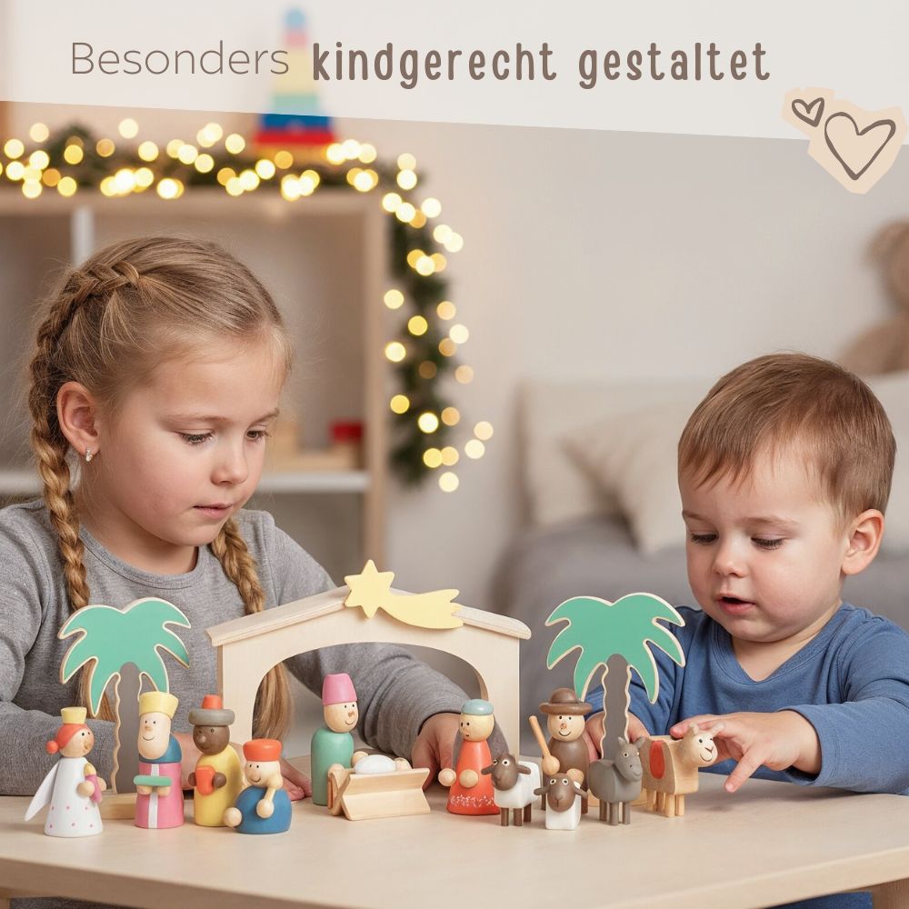 SMALL FOOT Spielset Holzkrippe Hirten personalisierbar - wunderwunsch