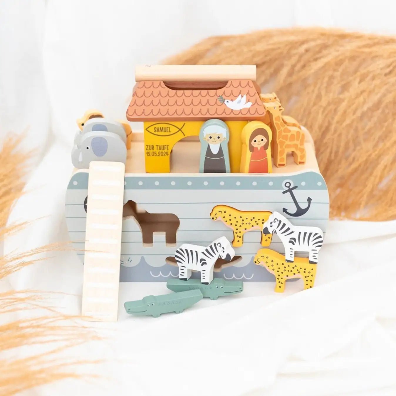 SMALL FOOT Steckspiel Arche Noah Safari Tiere personalisierbar - wunderwunsch