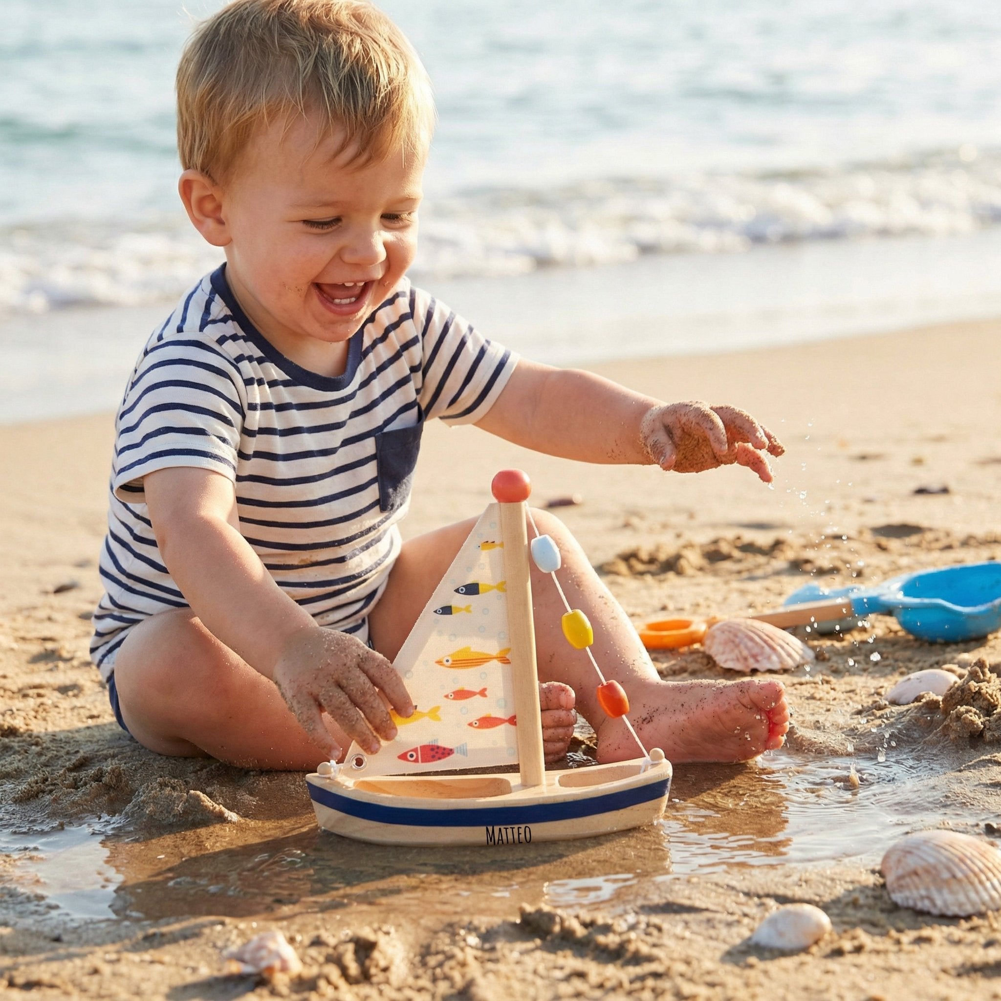 SMALL FOOT Wasserspielzeug Segelboot Großer Ozean personalisierbar - wunderwunsch