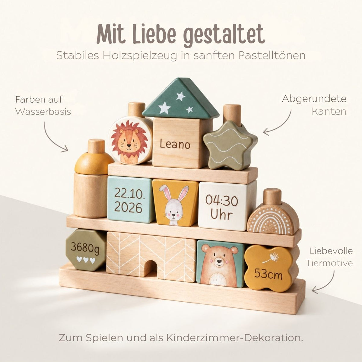 SMALL FOOT x Wunderwunsch Stapelhaus Holz personalisiert - Tiere - wunderwunsch