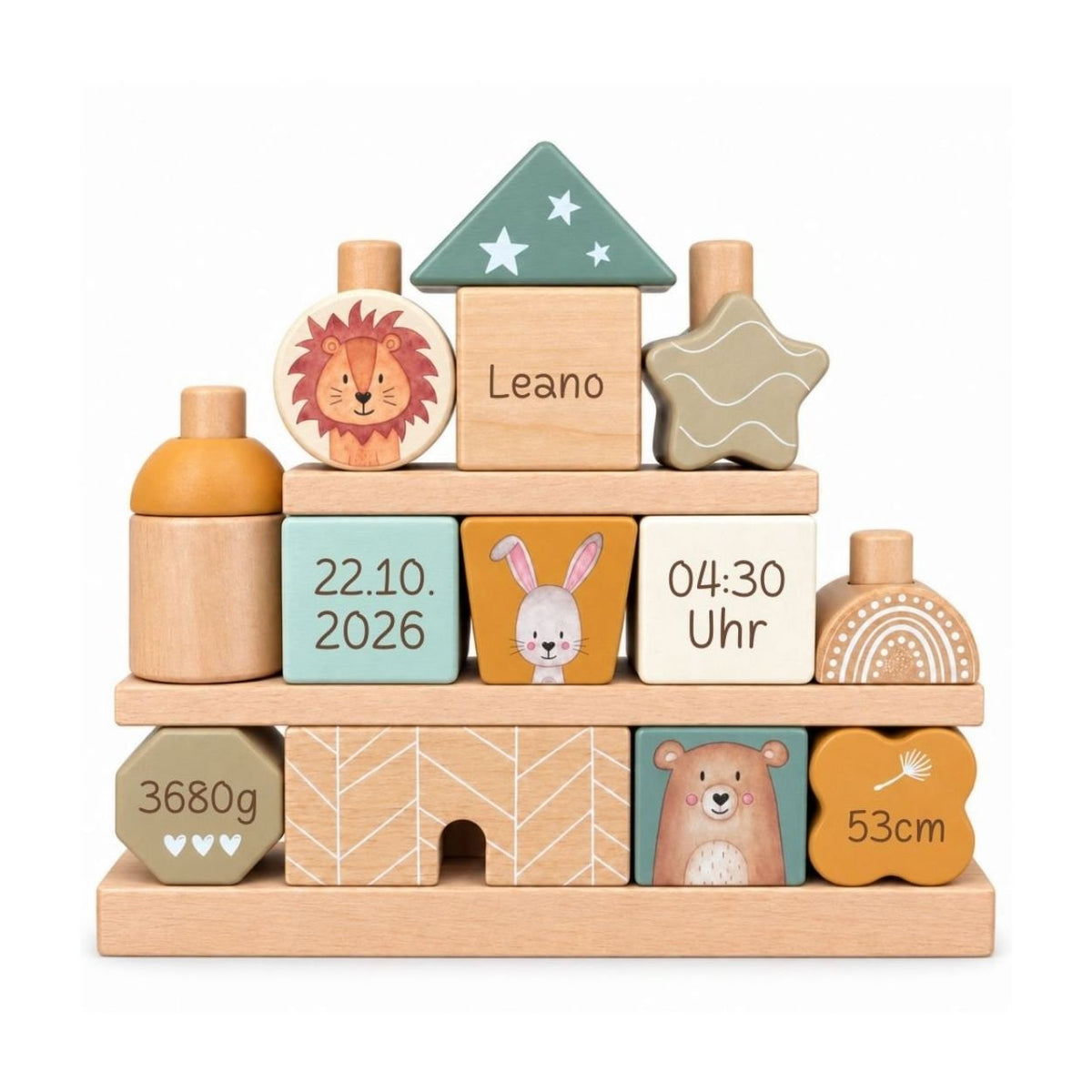 SMALL FOOT x Wunderwunsch Stapelhaus Holz personalisiert - Tiere - wunderwunsch
