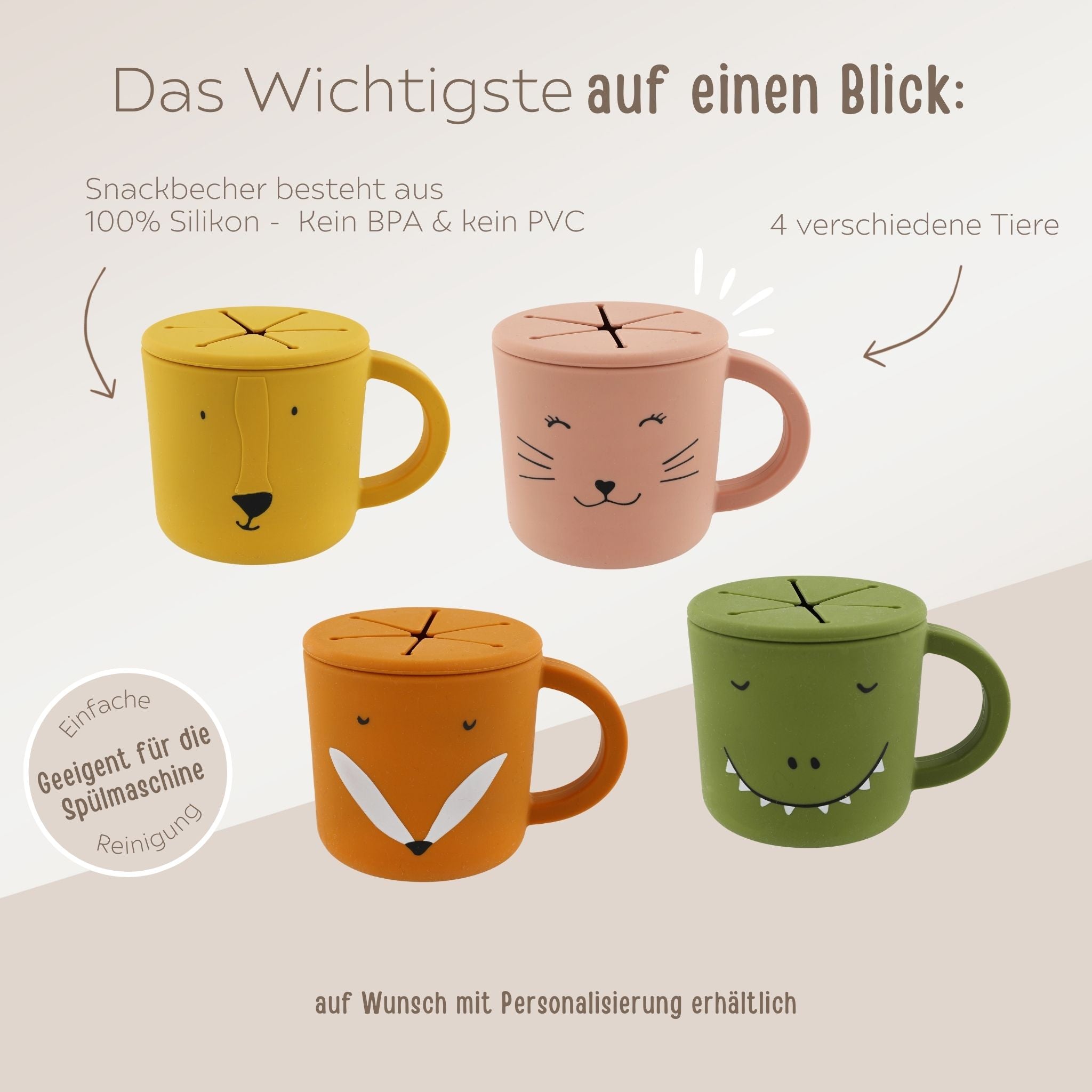 Snackbecher Silikon personalisiert - Tiere Trixie - wunderwunsch