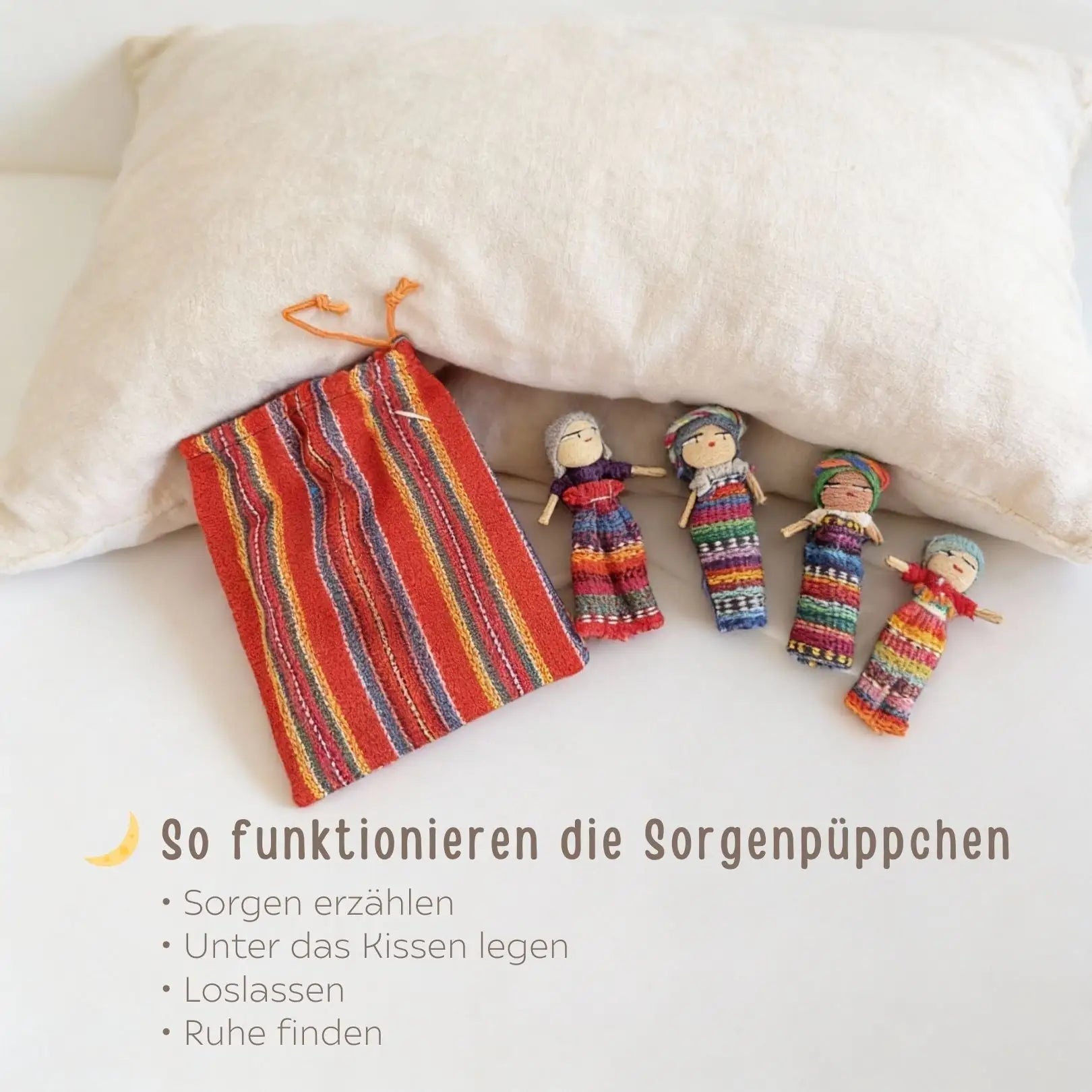 Sorgenbeutel groß mit 4 Püppchen personalisierbar - wunderwunsch