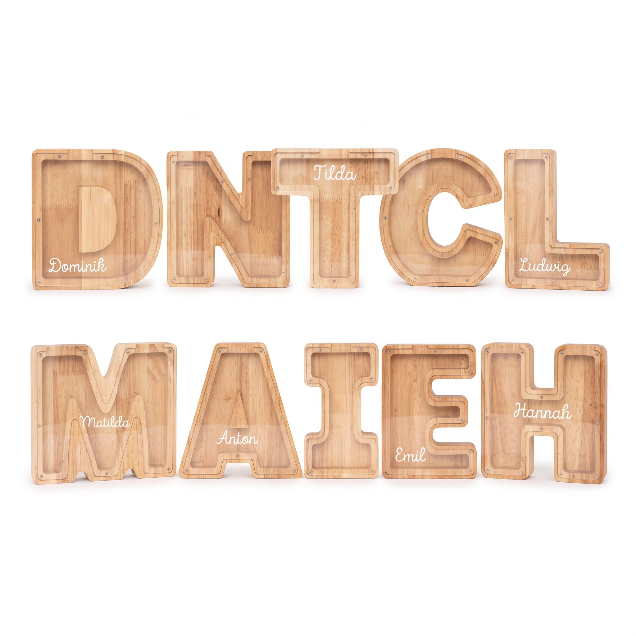 Spardose Holz mit Wunschnamen - Buchstaben - wunderwunsch