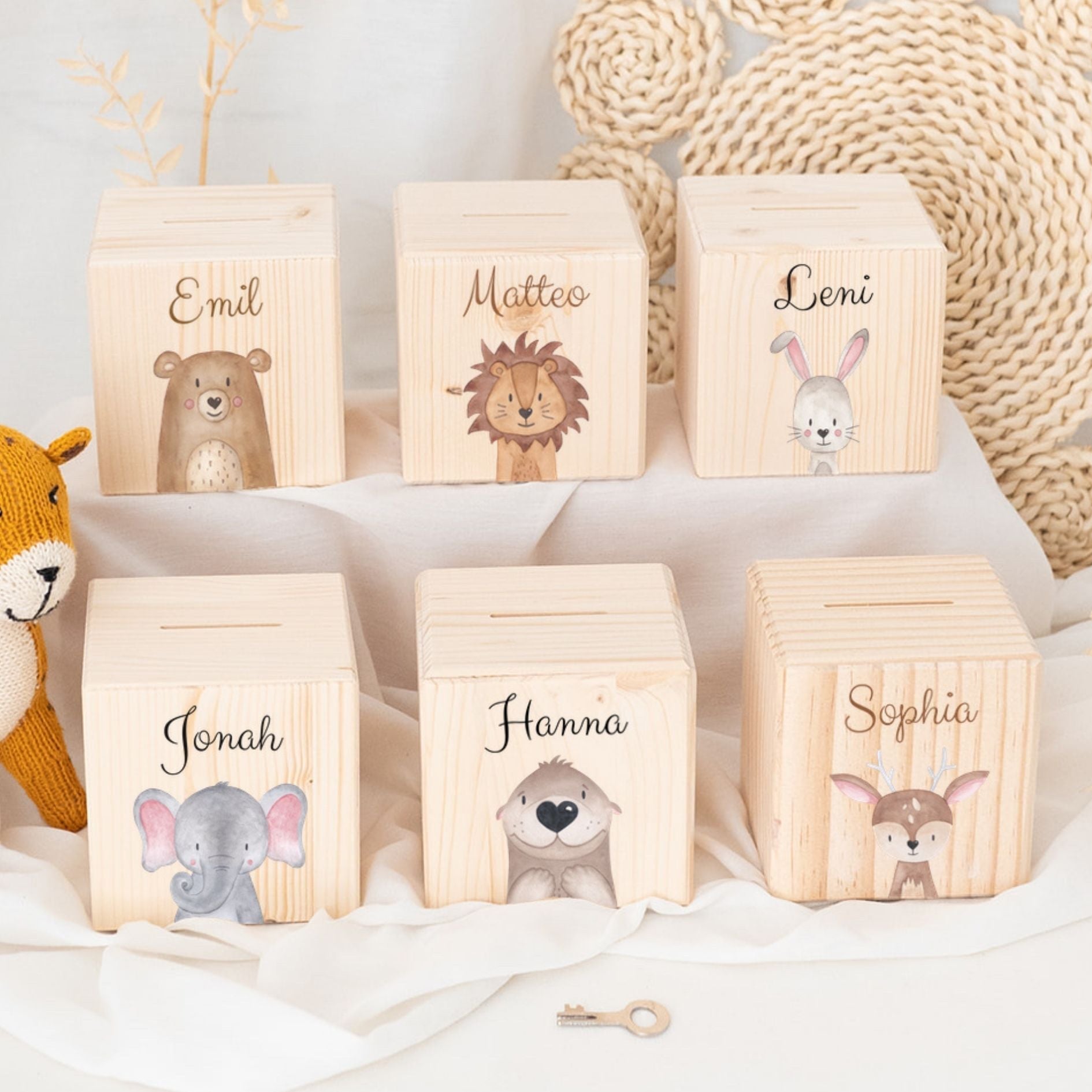 Spardose Holz personalisiert - Tier Aquarell - wunderwunsch