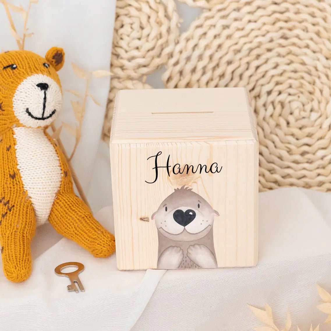 Spardose Holz personalisiert - Tier Aquarell - wunderwunsch