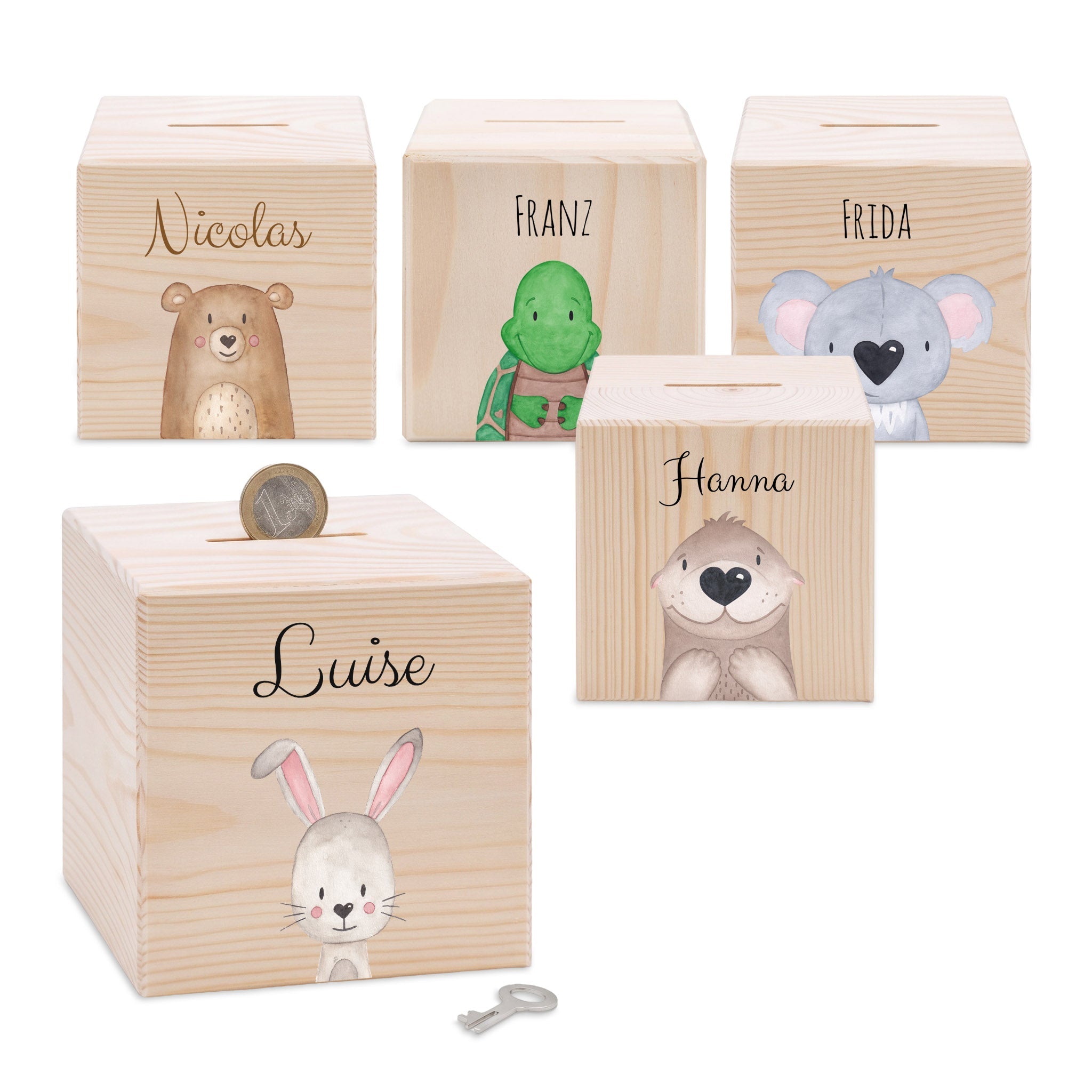 Spardose Holz personalisiert - Tier Aquarell - wunderwunsch