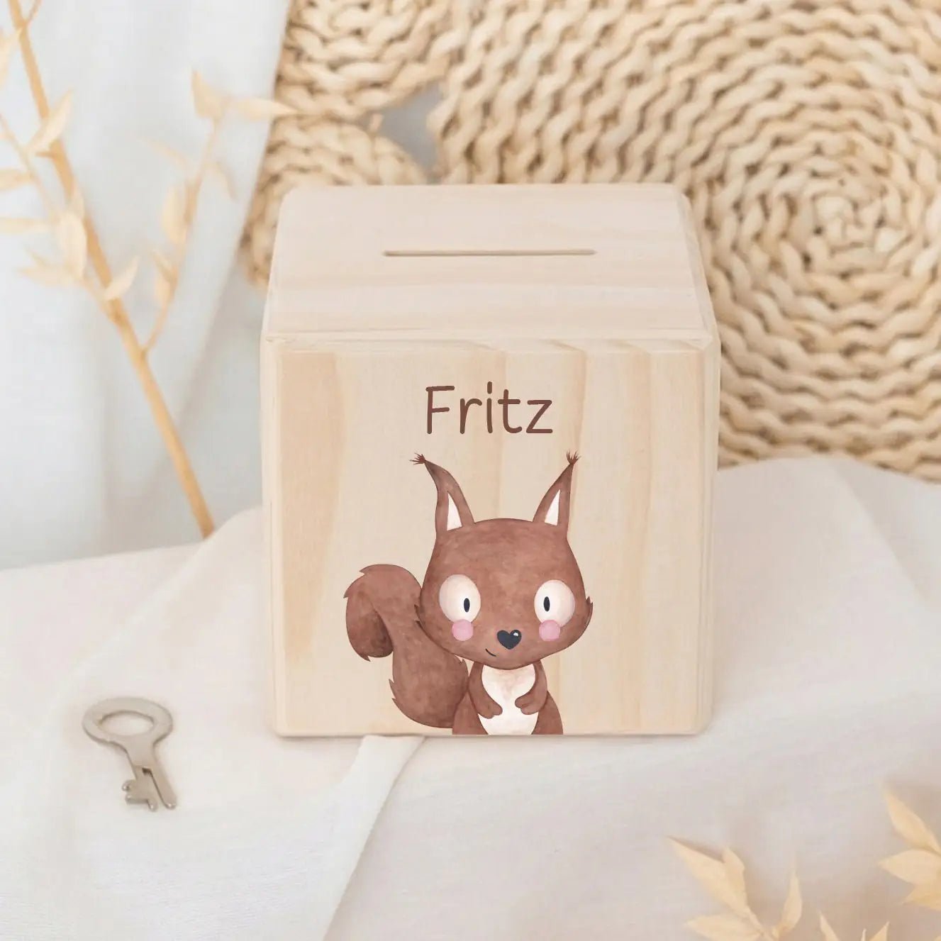 Spardose Holz personalisiert - Tier Aquarell - wunderwunsch
