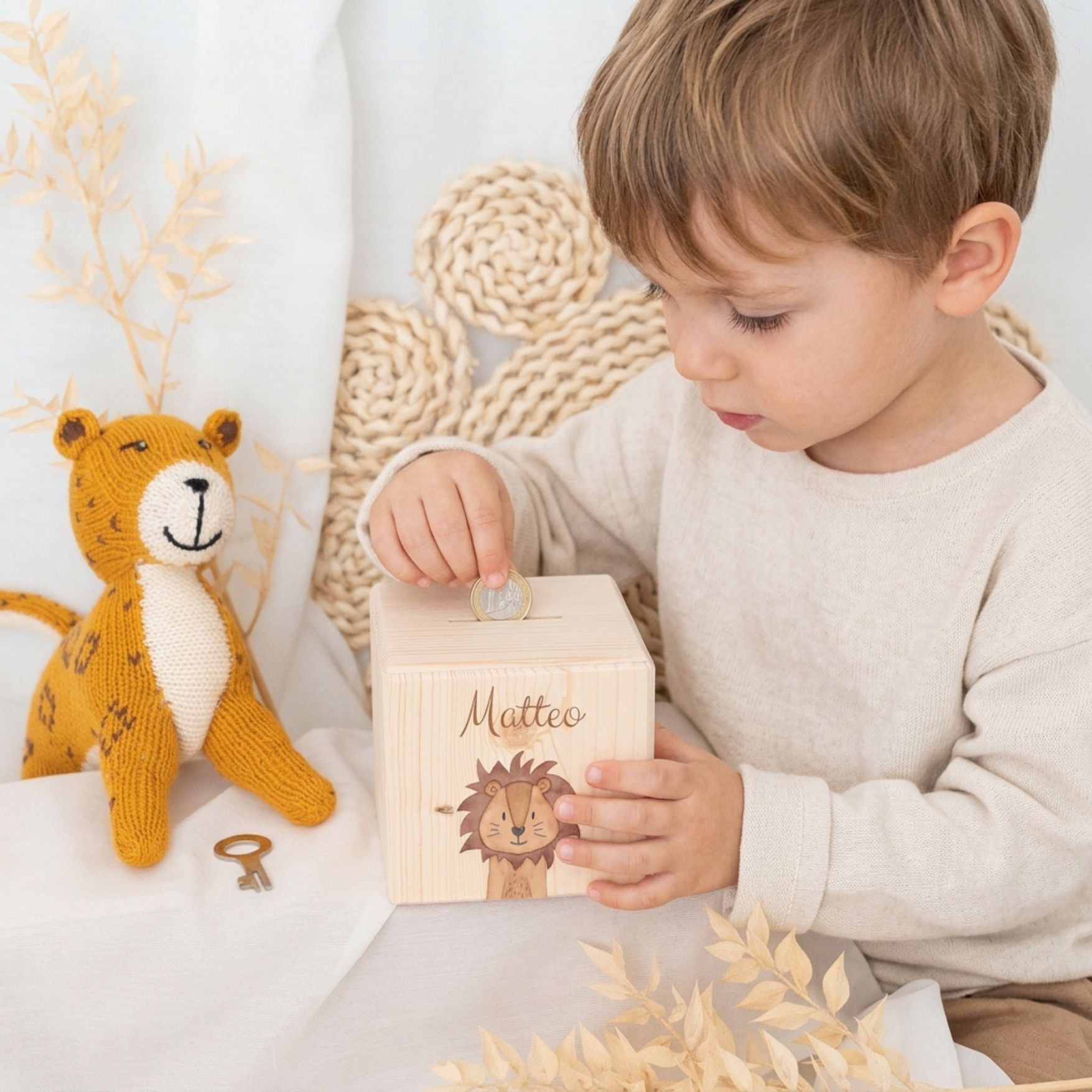 Spardose Holz personalisiert - Tier Aquarell - wunderwunsch