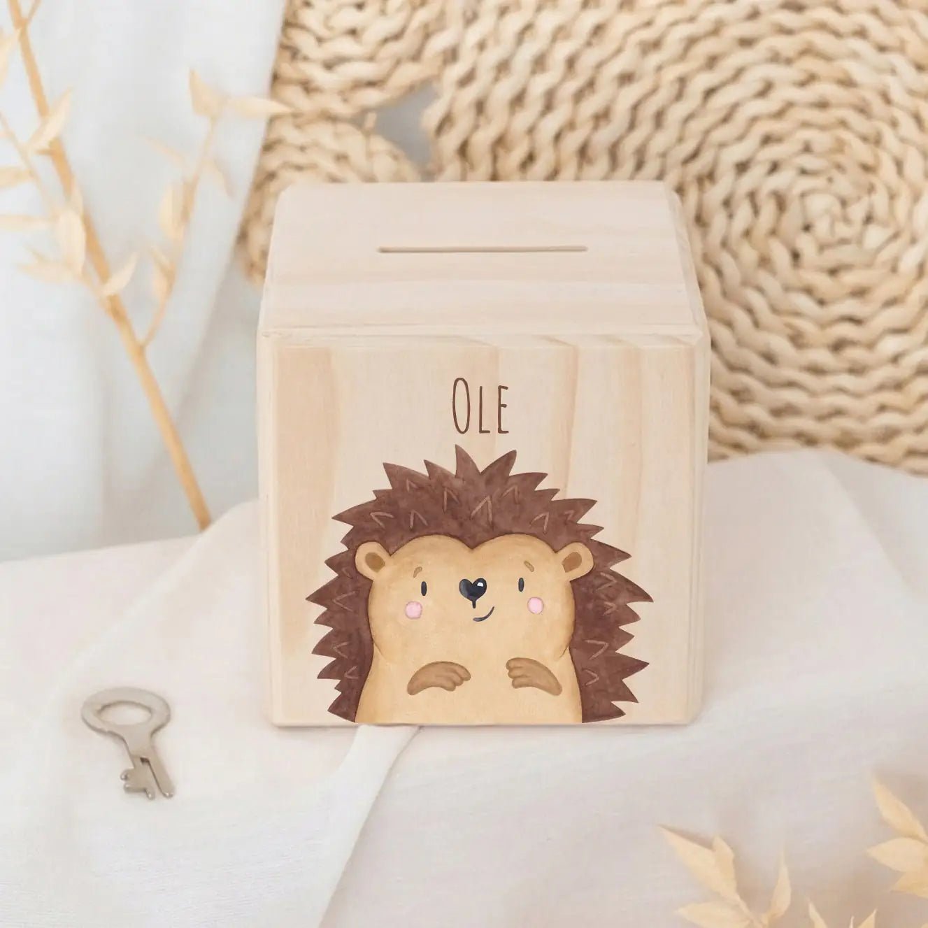 Spardose Holz personalisiert - Tier Aquarell - wunderwunsch