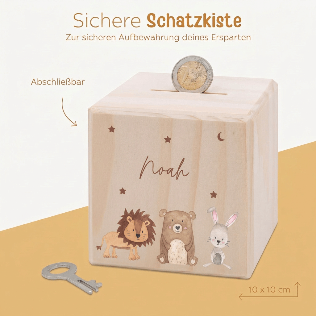 Spardose Holz personalisiert - Tiere Sternenhimmel Aquarell - wunderwunsch