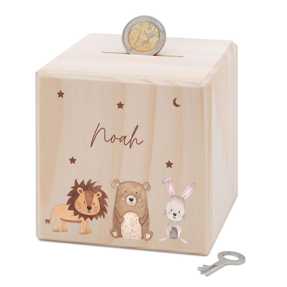 Spardose Holz personalisiert - Tiere Sternenhimmel Aquarell - wunderwunsch