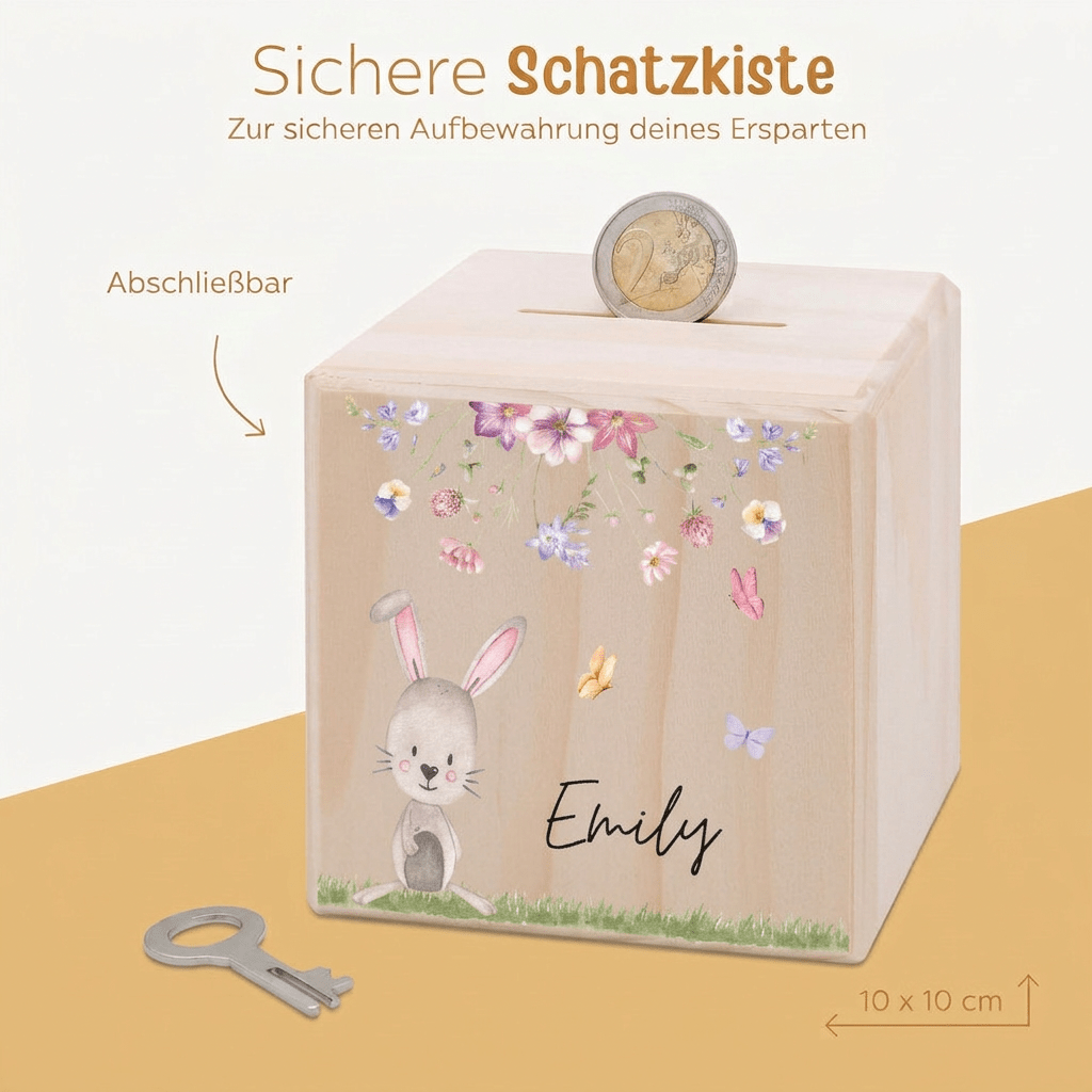 Spardose Holz personalisiert - Tierischer Gartenzauber Aquarell - wunderwunsch