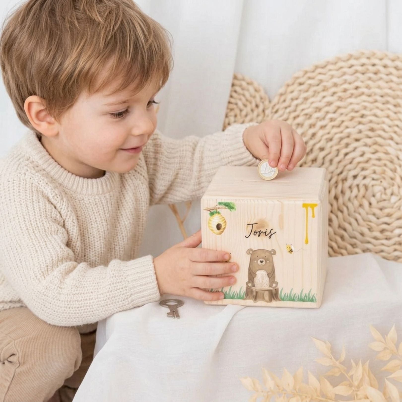 Spardose Holz personalisiert - Tierischer Gartenzauber Aquarell - wunderwunsch