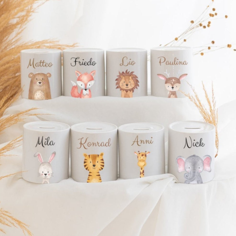 Spardose Keramik personalisiert - Tier Aquarell - wunderwunsch