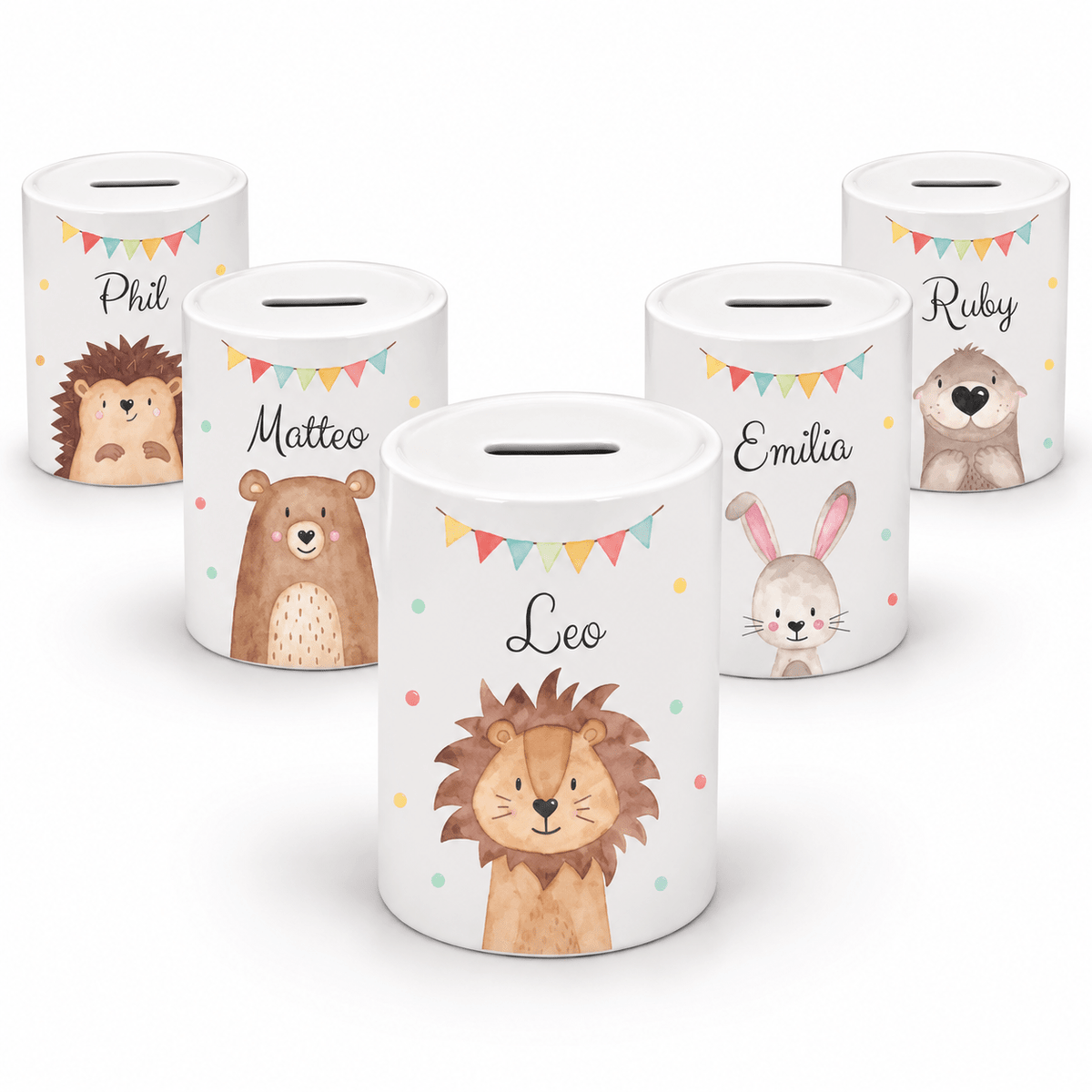 Spardose Keramik personalisiert - Tier Girlande Aquarell - wunderwunsch